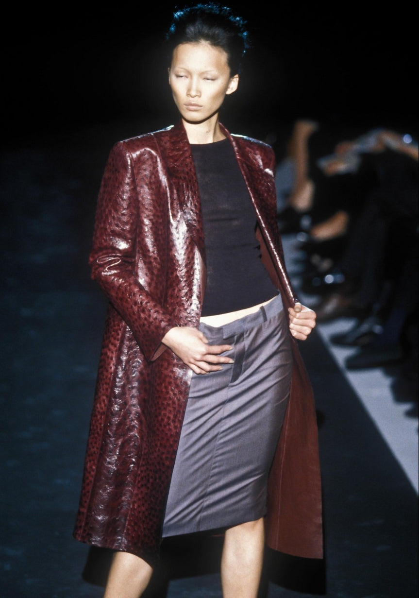 S/S 1998 Gucci by Tom Ford runway mauve iridescent low waist pencil skirt - XS