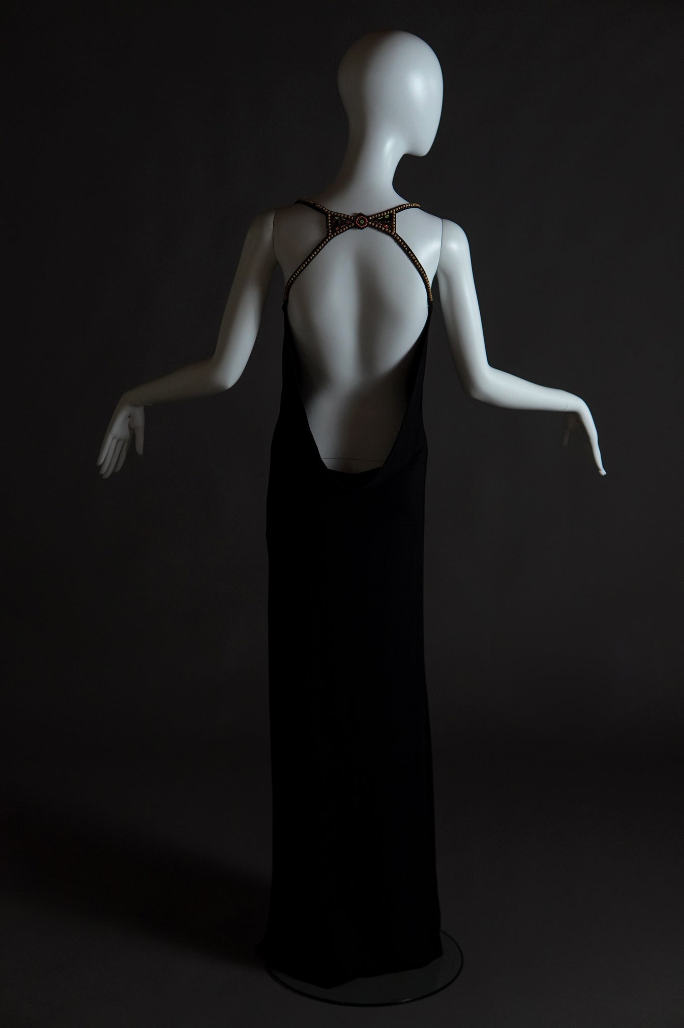 2000s Plein Sud black low cut backless dress with beaded accents - XS/S