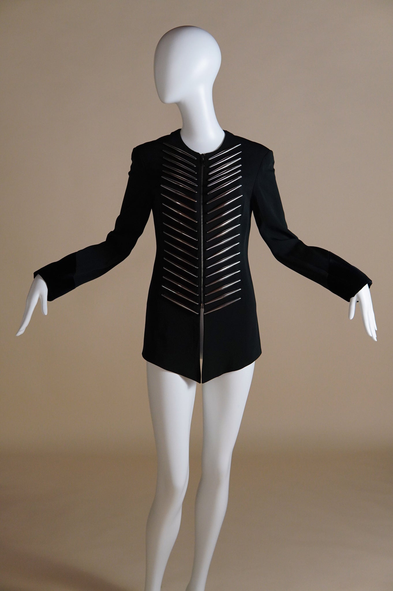 S/S 1992 Rifat Ozbek documented jacket with silver detail and velvet cuff - XS/S