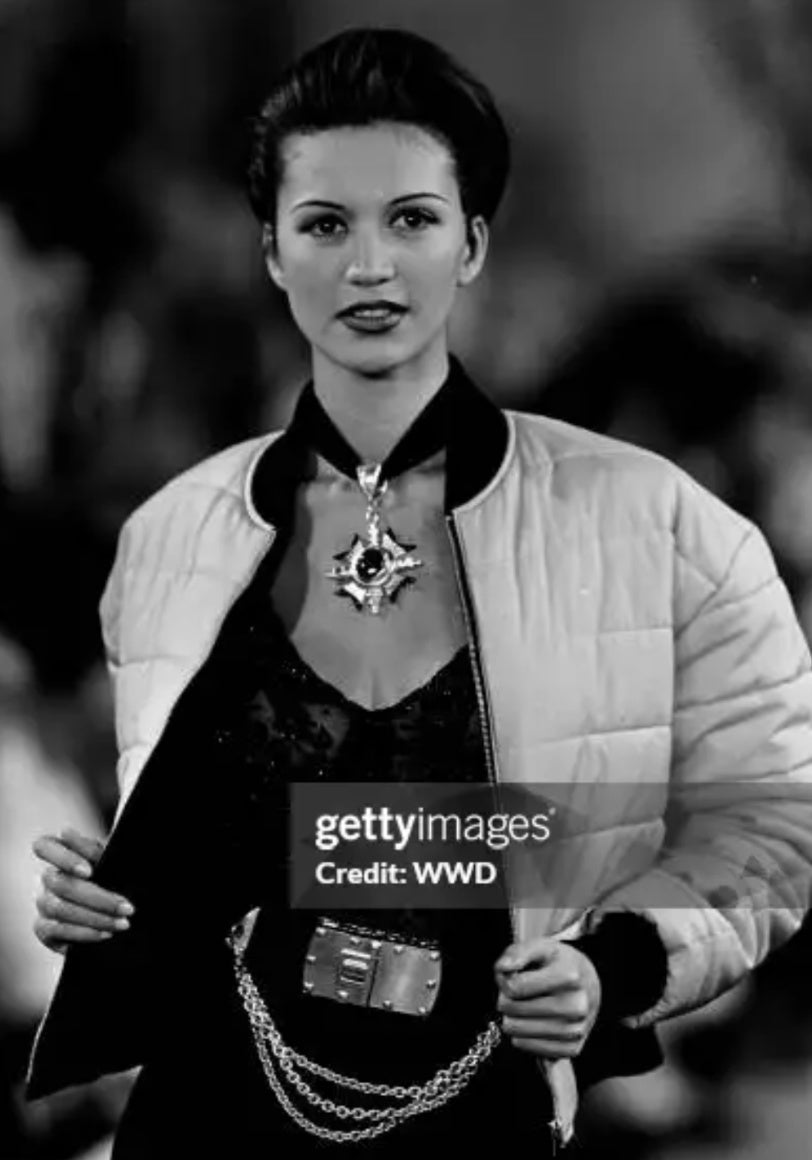 F/W 1992 Donna Karan by Robert Lee Morris runway choker with large gripoix cross medallion and silk band - O/S