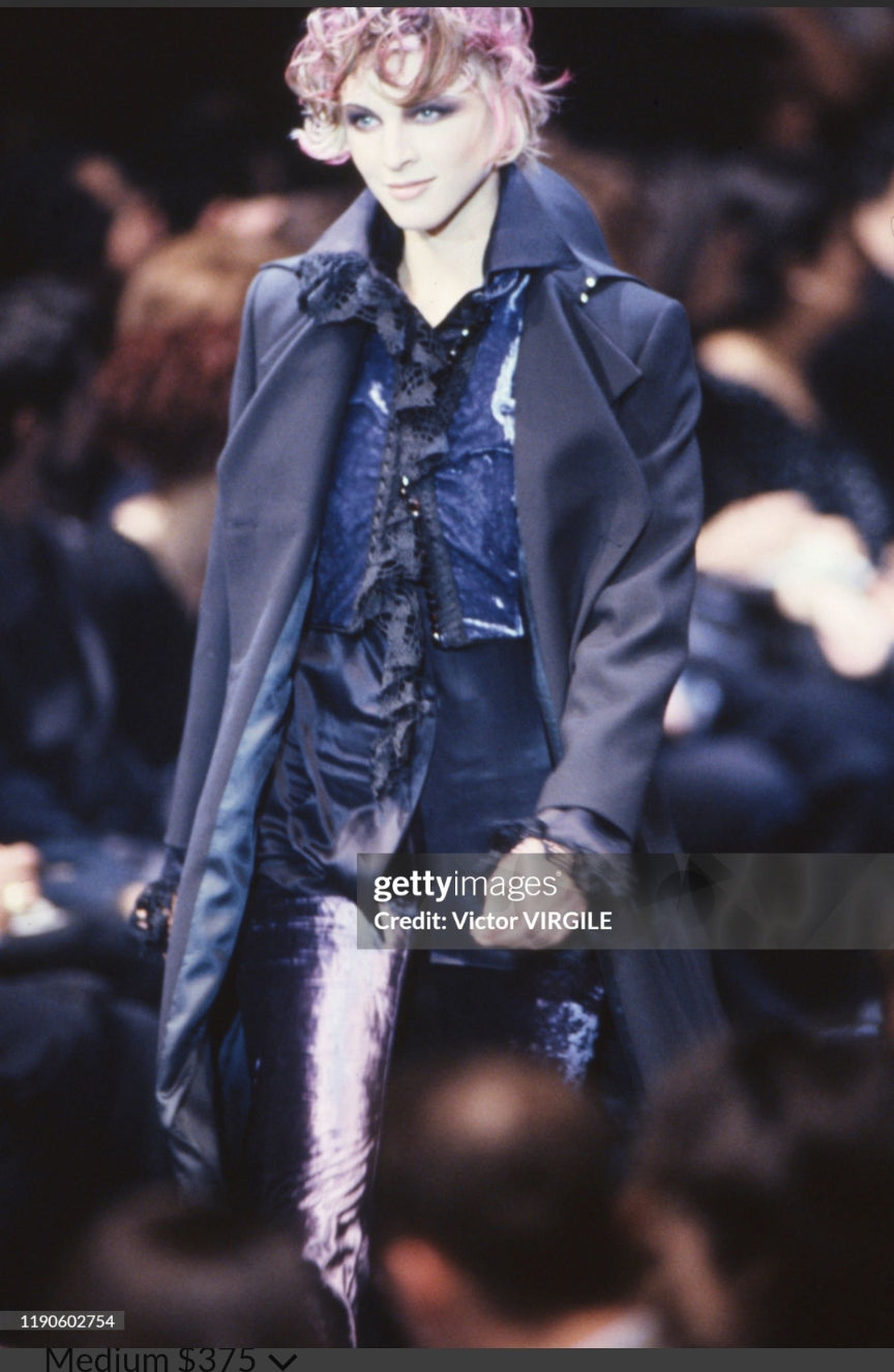 F/W 1994 Martine Sitbon runway silk blend satin blouse with lace trim - S/M