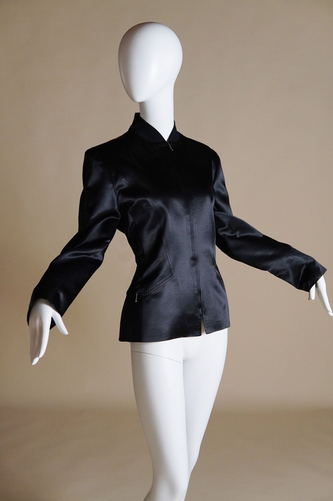 F/W 1990 John Galliano "Fencing" collection fitted runway satin jacket with bomber details - M