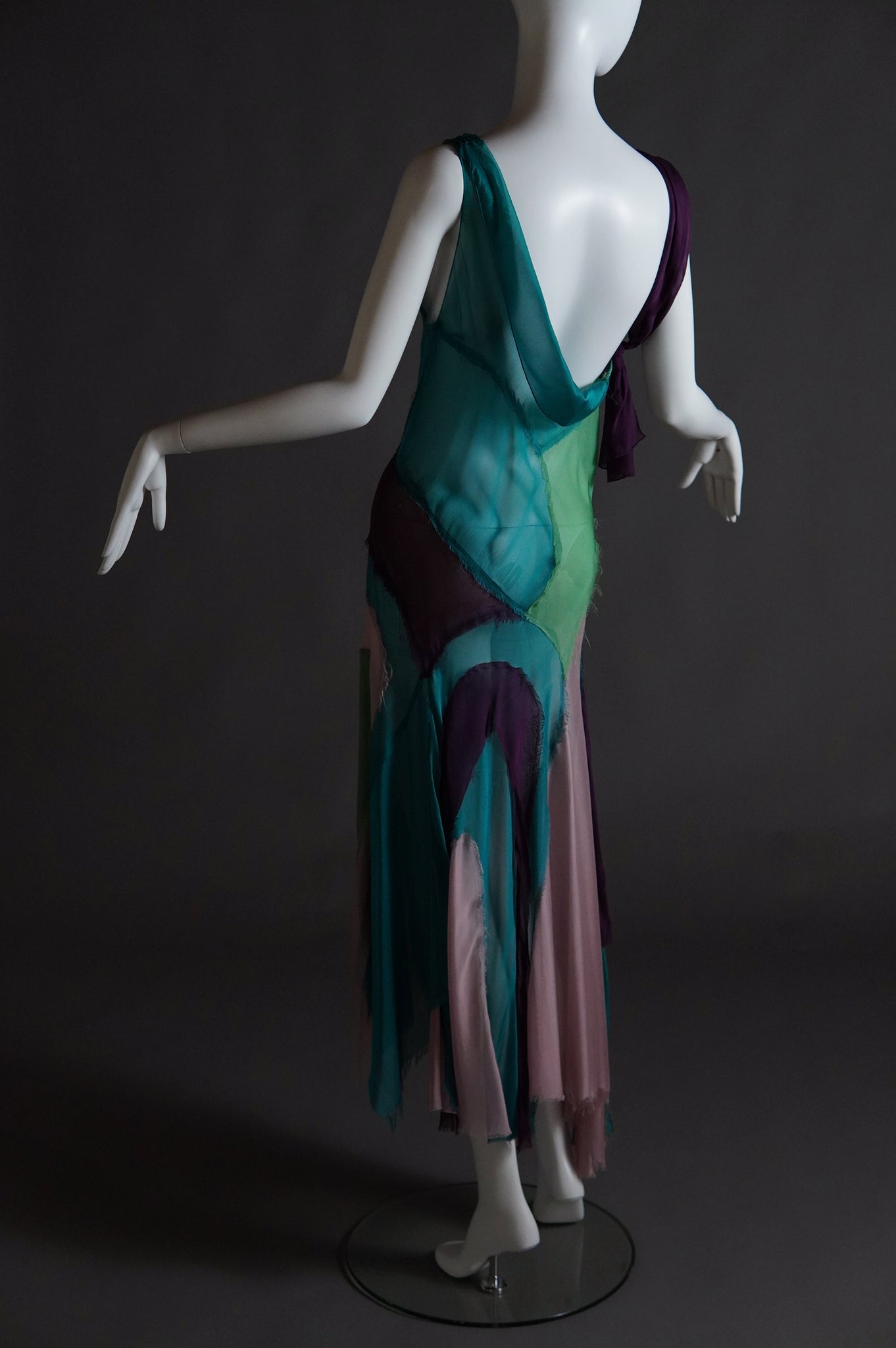 S/S 2005 Alberta Ferretti colourful sheer silk patchwork dress - XS/S