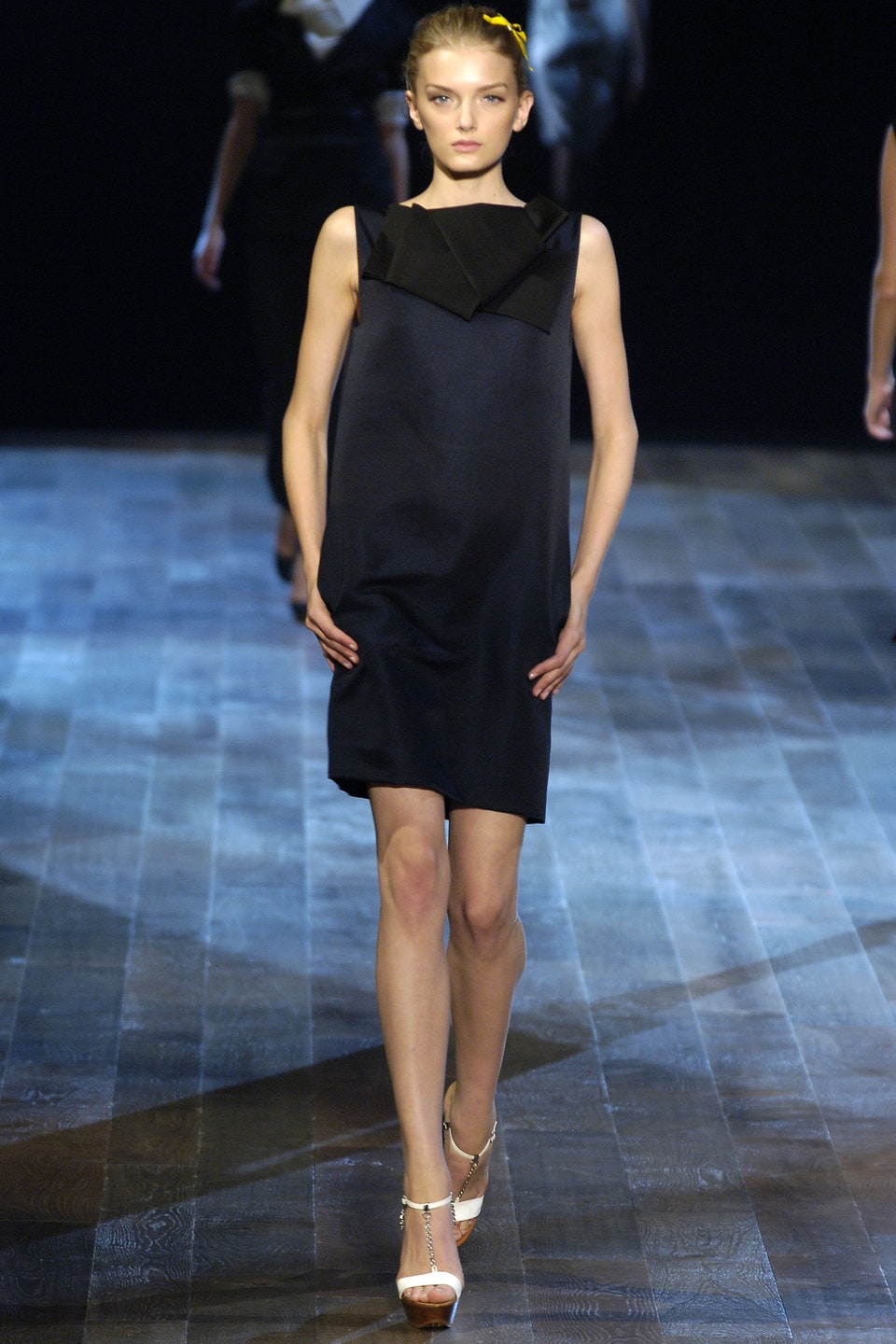 S/S 2006 Lanvin by Alber Elbaz black satin dress with obi style bow - XS/S