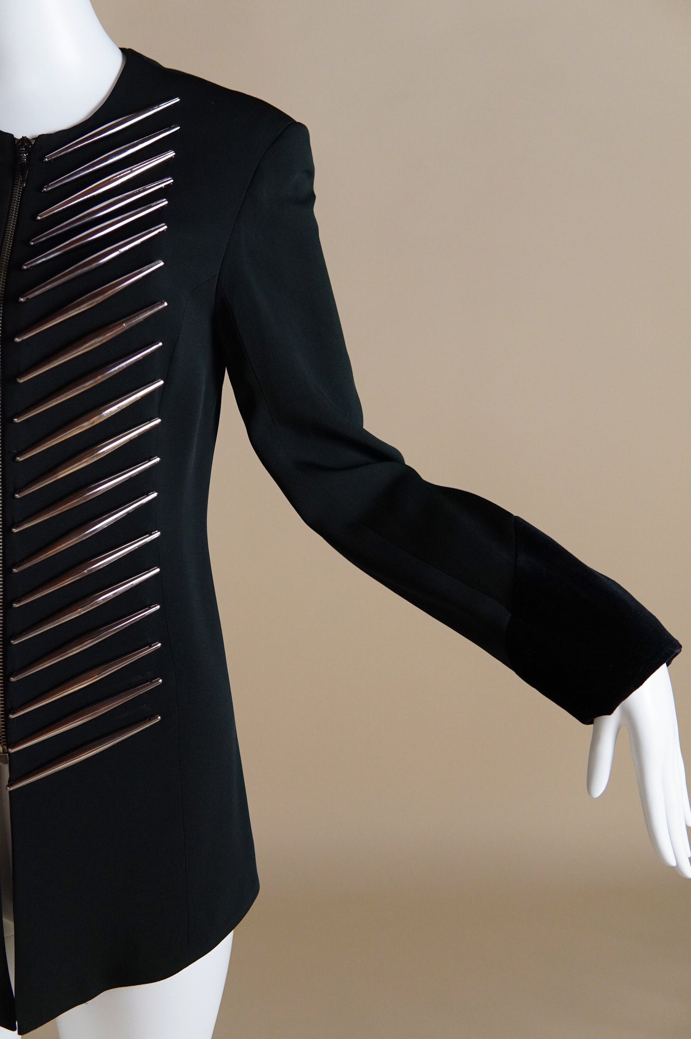 S/S 1992 Rifat Ozbek documented jacket with silver detail and velvet cuff - XS/S