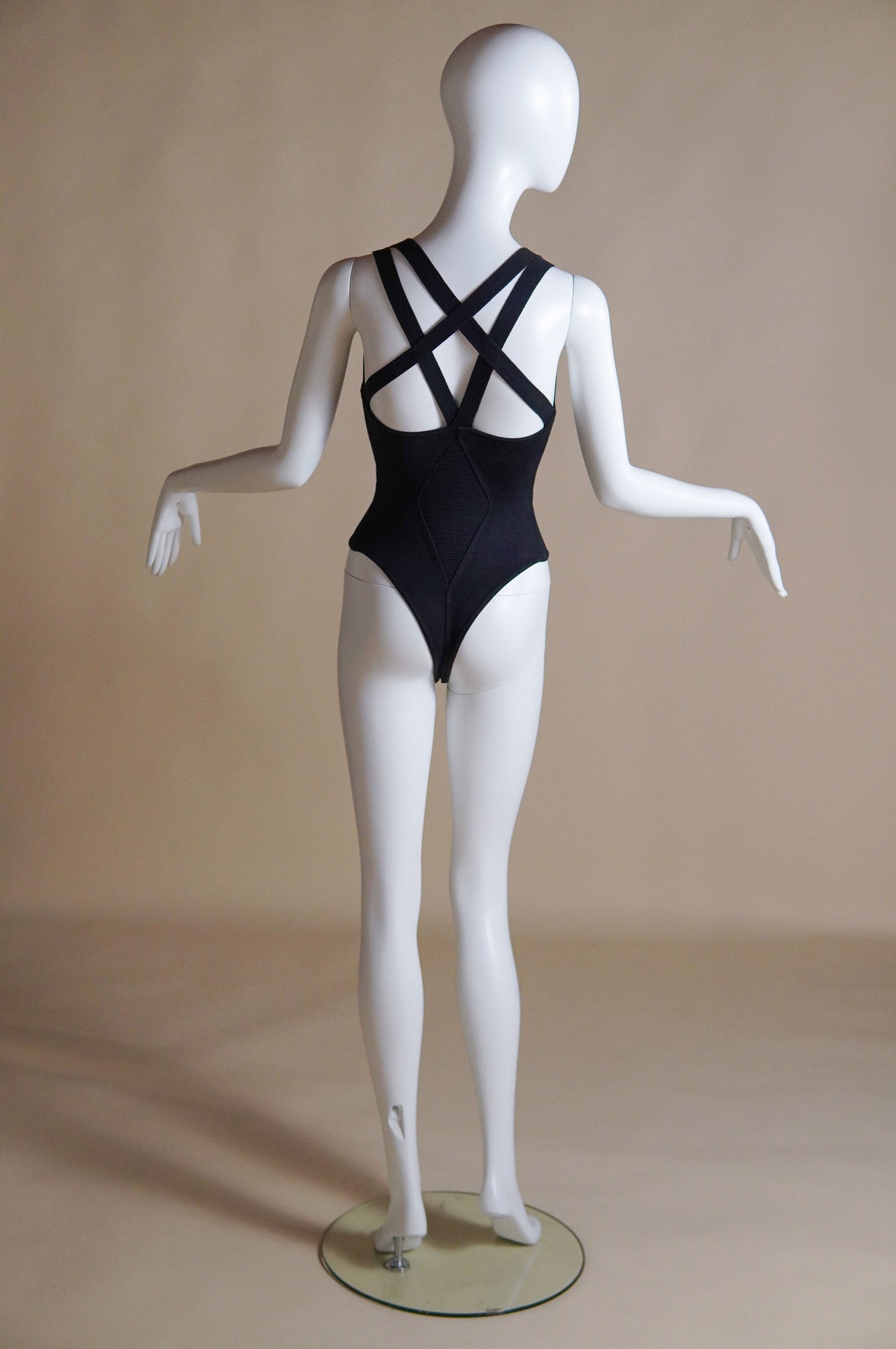 S/S 1990 Alaïa black runway bodysuit with ribbed panels - XS