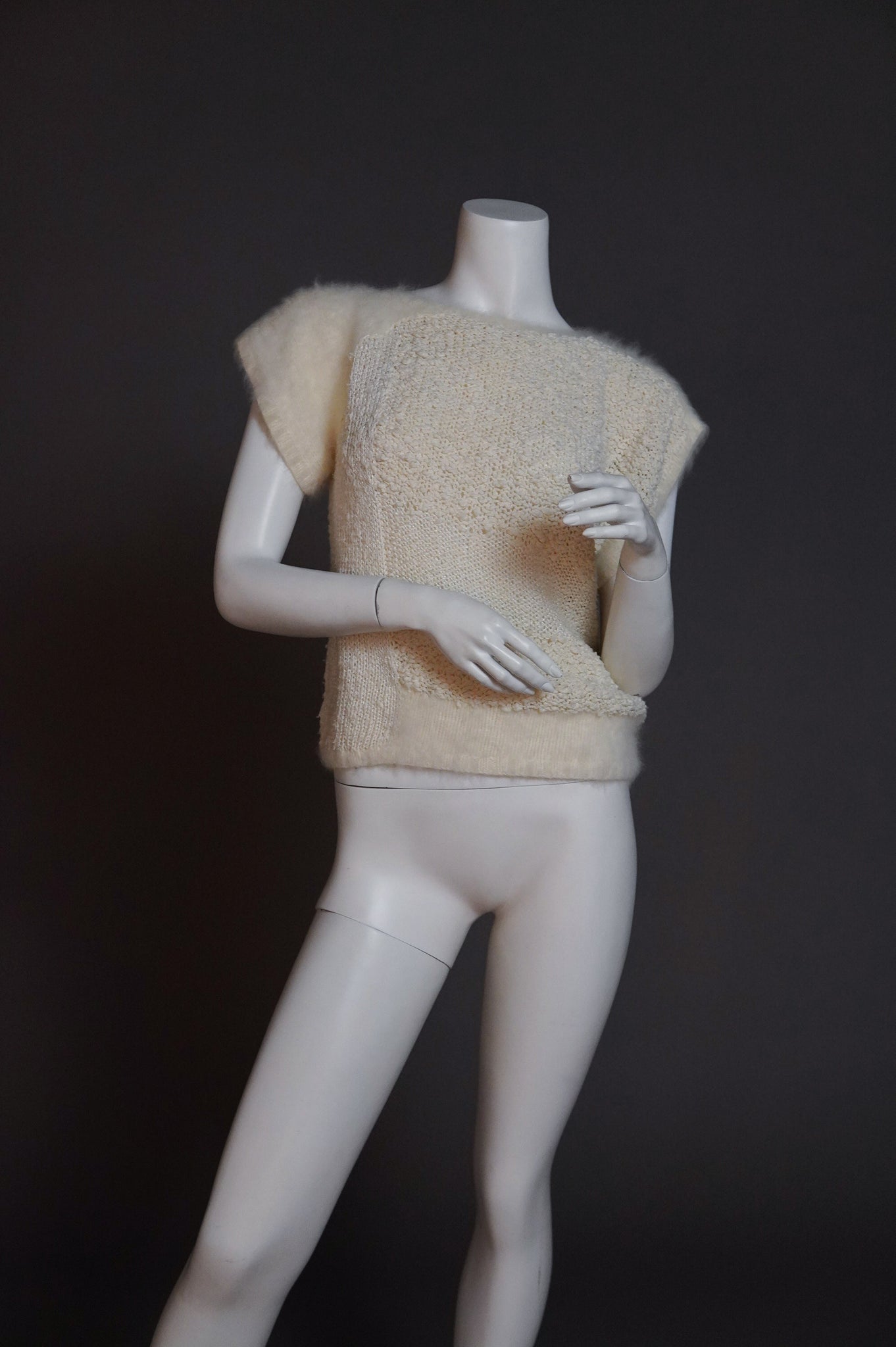 1980s Christian Dior cream knit with woven textile and angora - XS/S