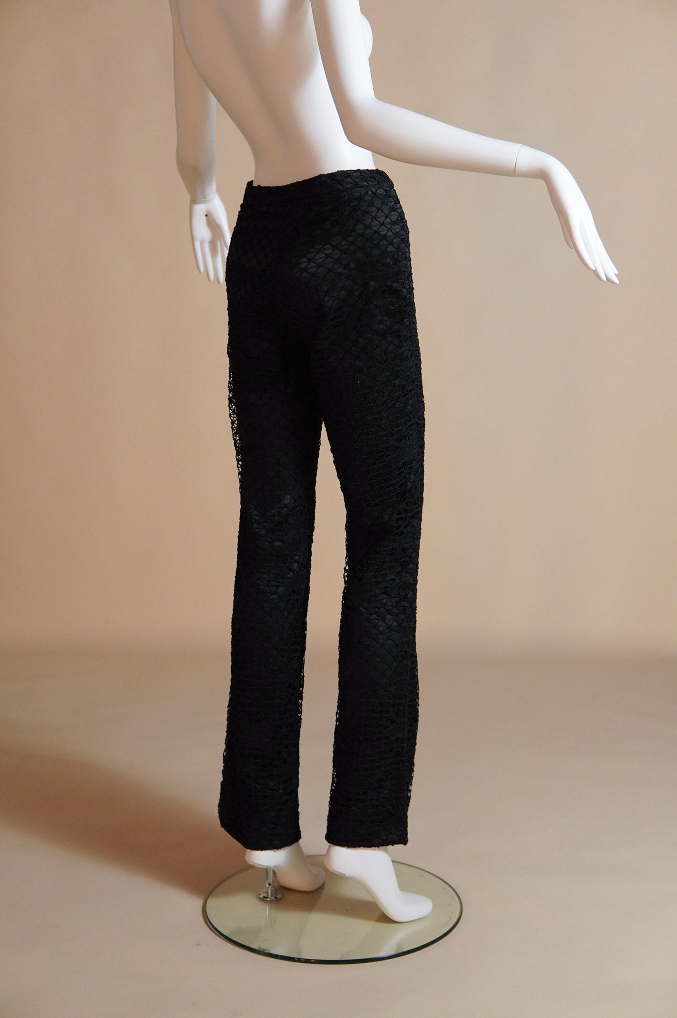 y2k Versace black satin pants with black lace overlay - XS