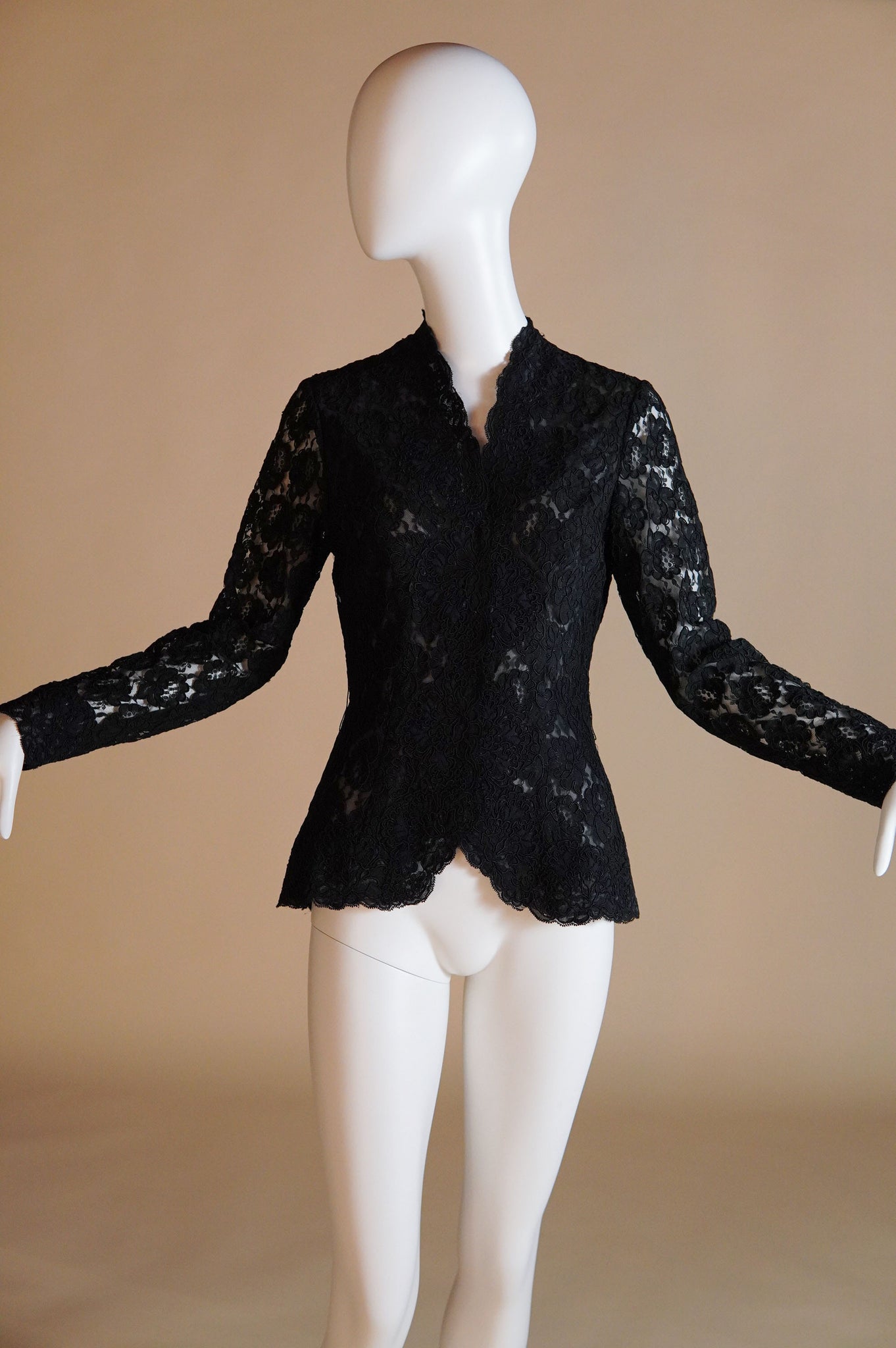 Victor Costa black lace evening jacket with sheer sleeves - XS/S
