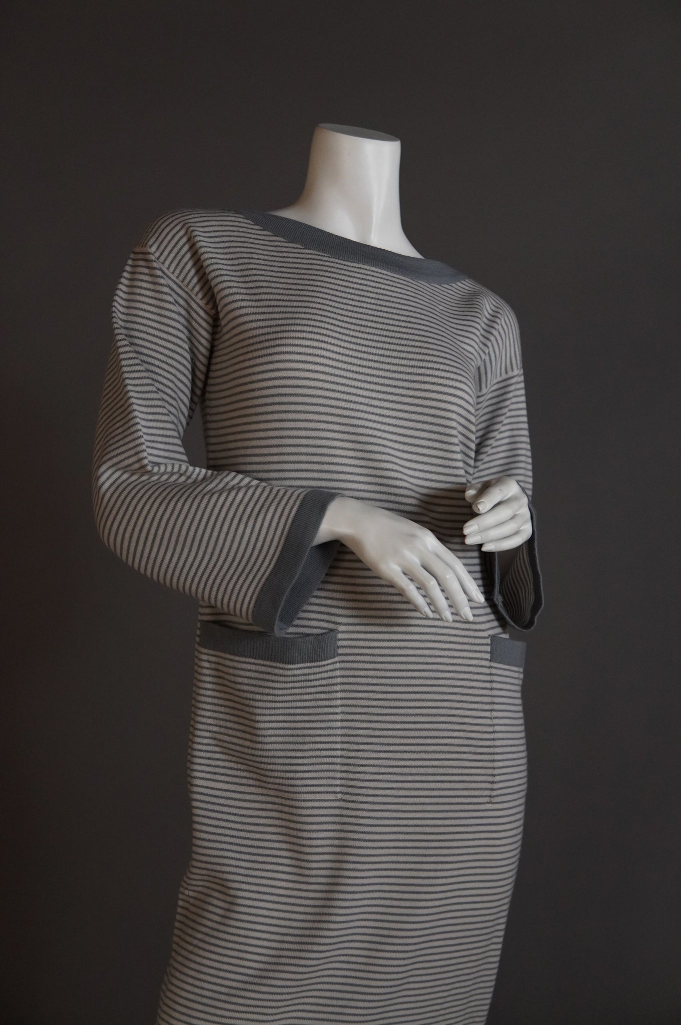 F/W 1975 Yves Saint Laurent Rive Gauche runway striped knit dress with pockets - S