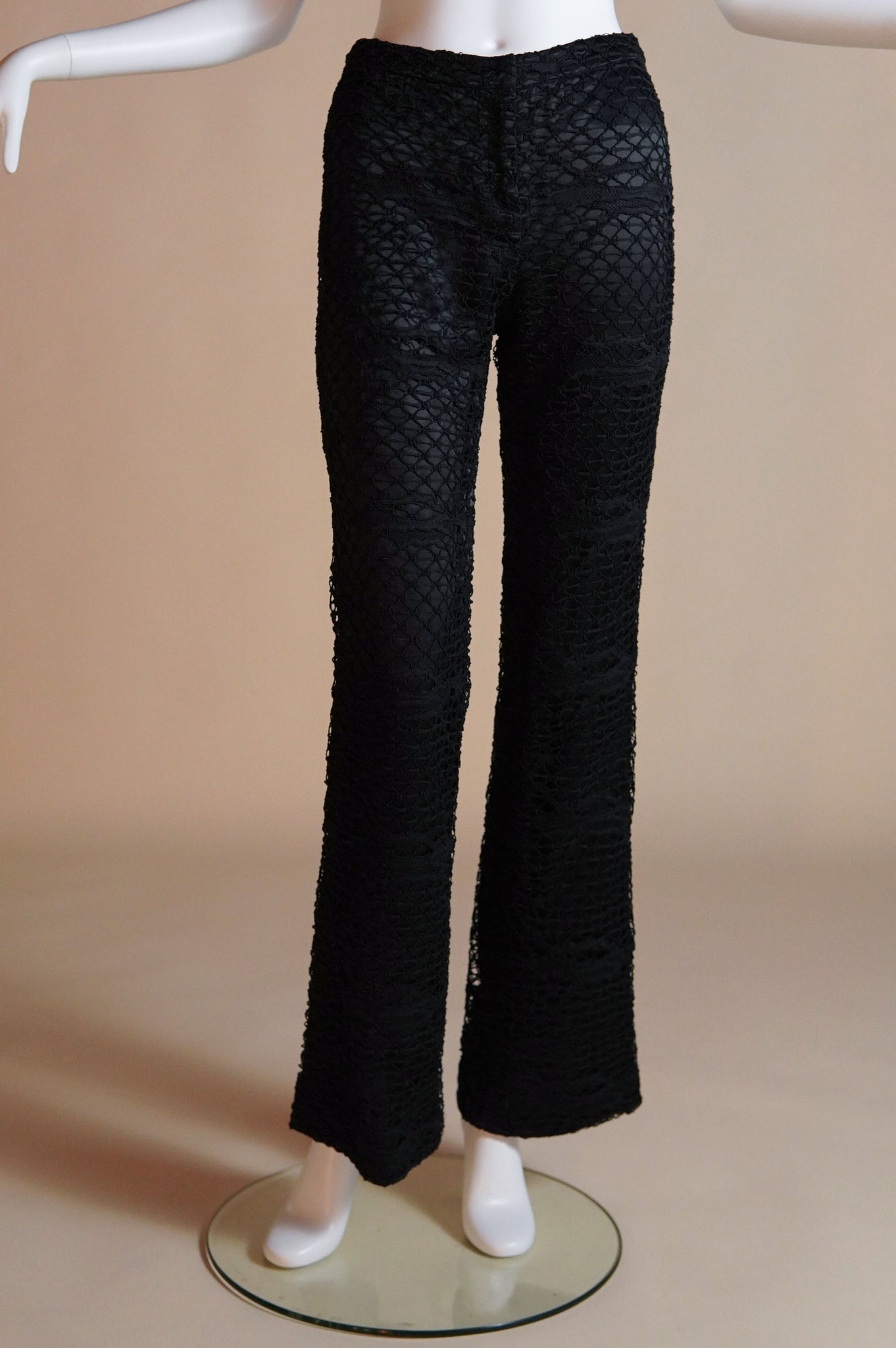 y2k Versace black satin pants with black lace overlay - XS