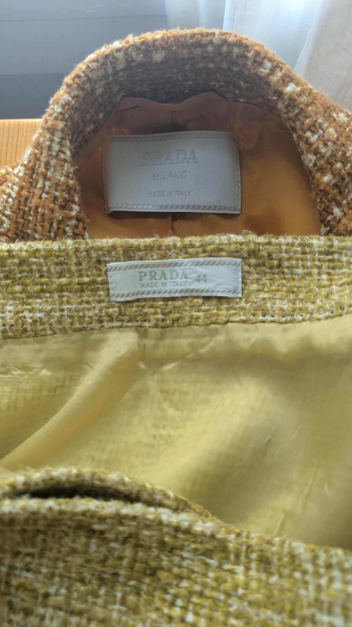 S/S 1996 Prada "Ugly Chic" tweed set with blazer and wrap skirt - XS/S