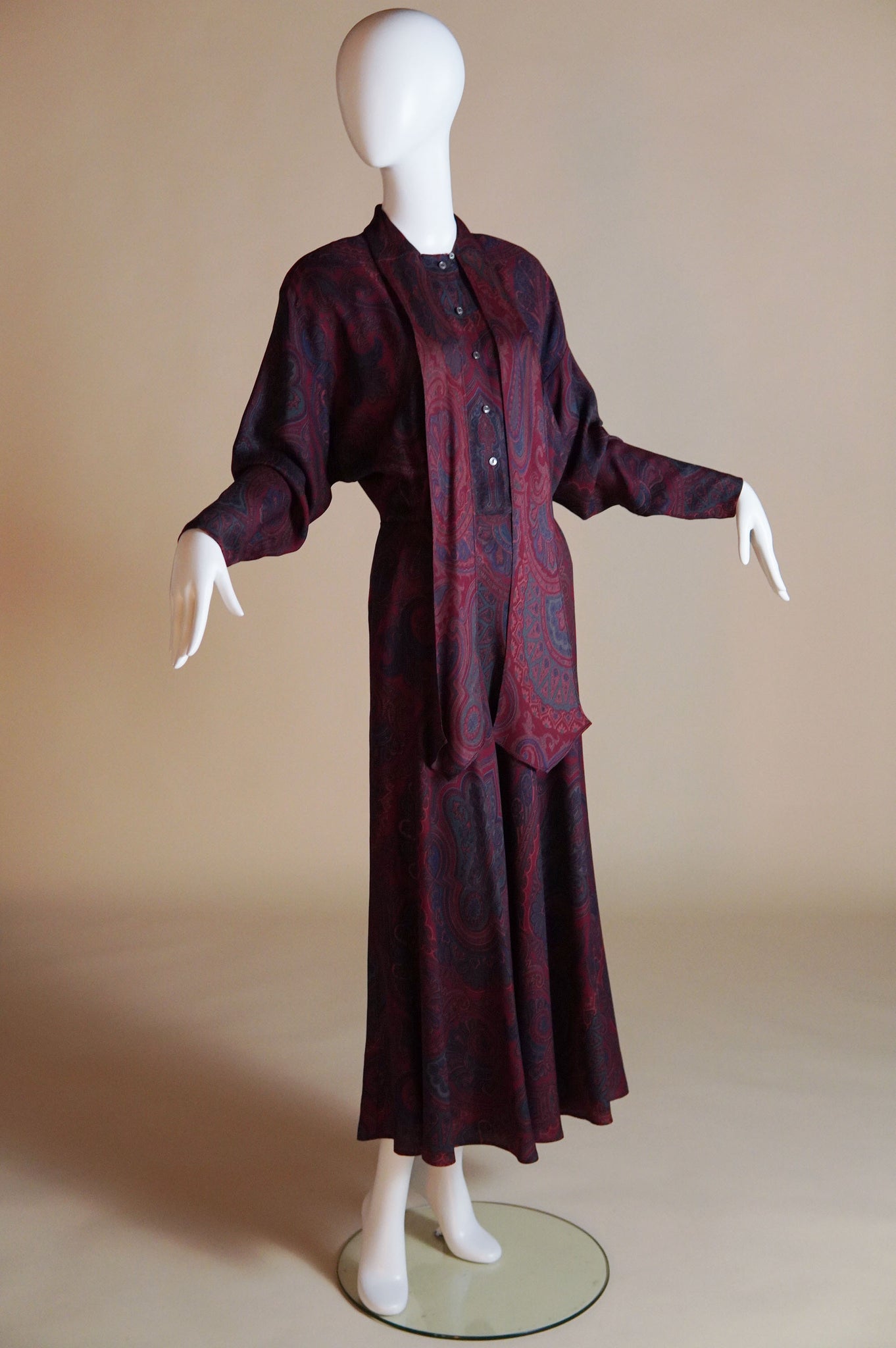 1980s Ralph Lauren paisley dress with neck tie - XS