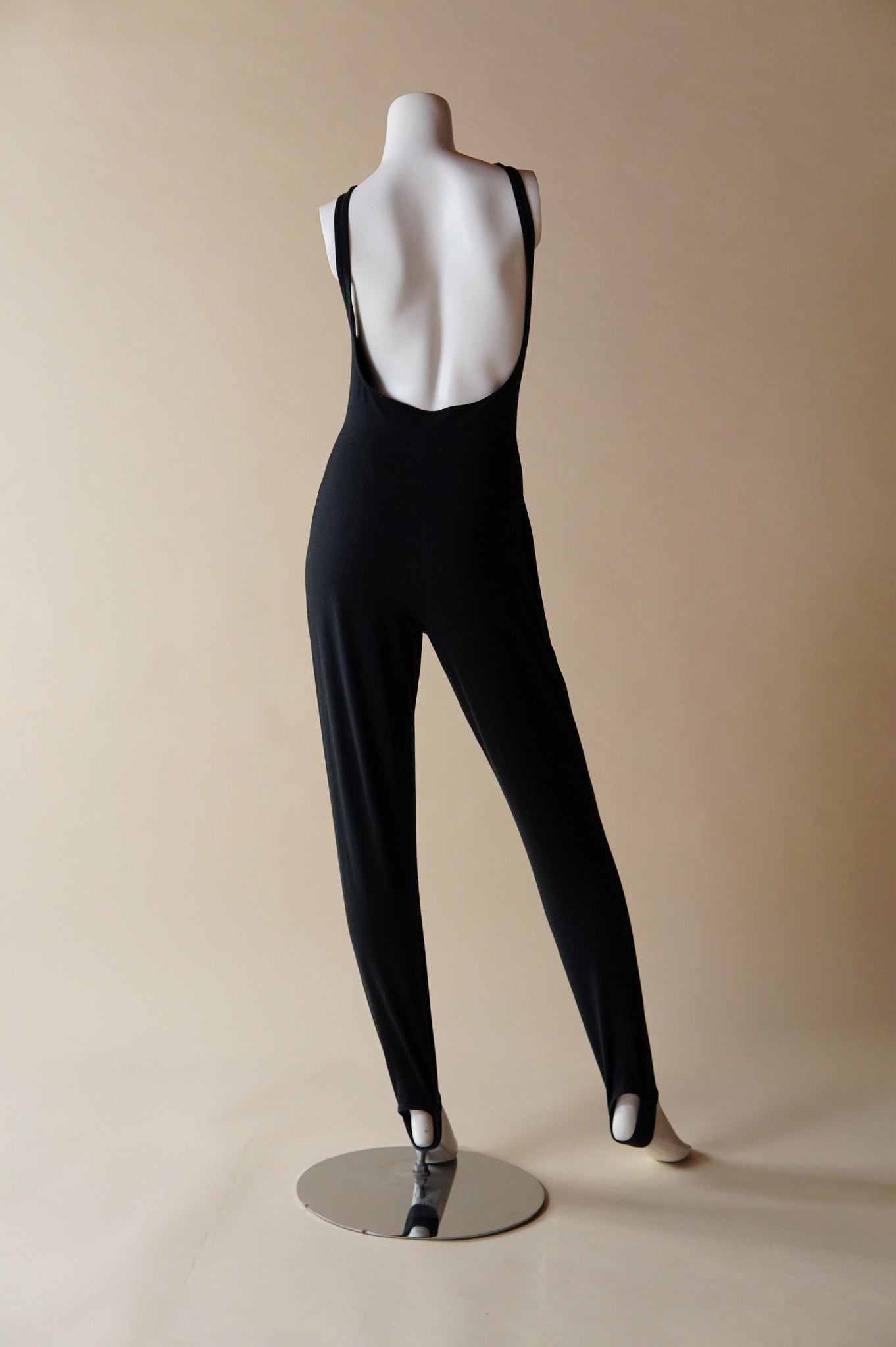 1980s Norma Kamali black jumpsuit with high neck and open back - XS/S