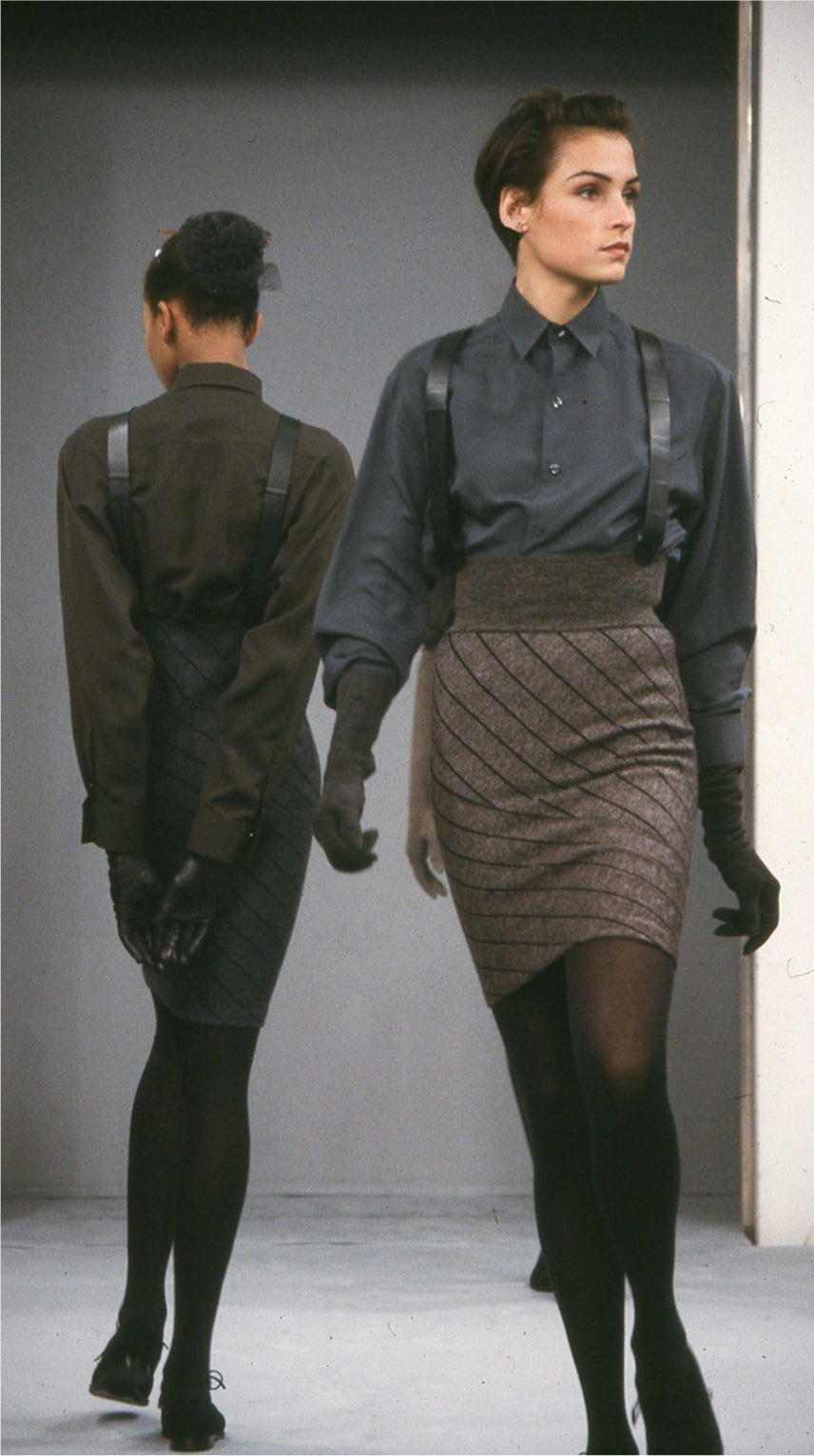 F/W 1987 Alaïa stretch knit set with bodysuit and striped skirt - XS/S