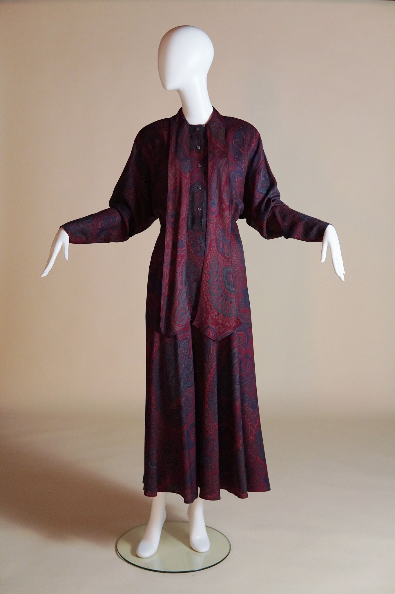 1980s Ralph Lauren paisley dress with neck tie - XS