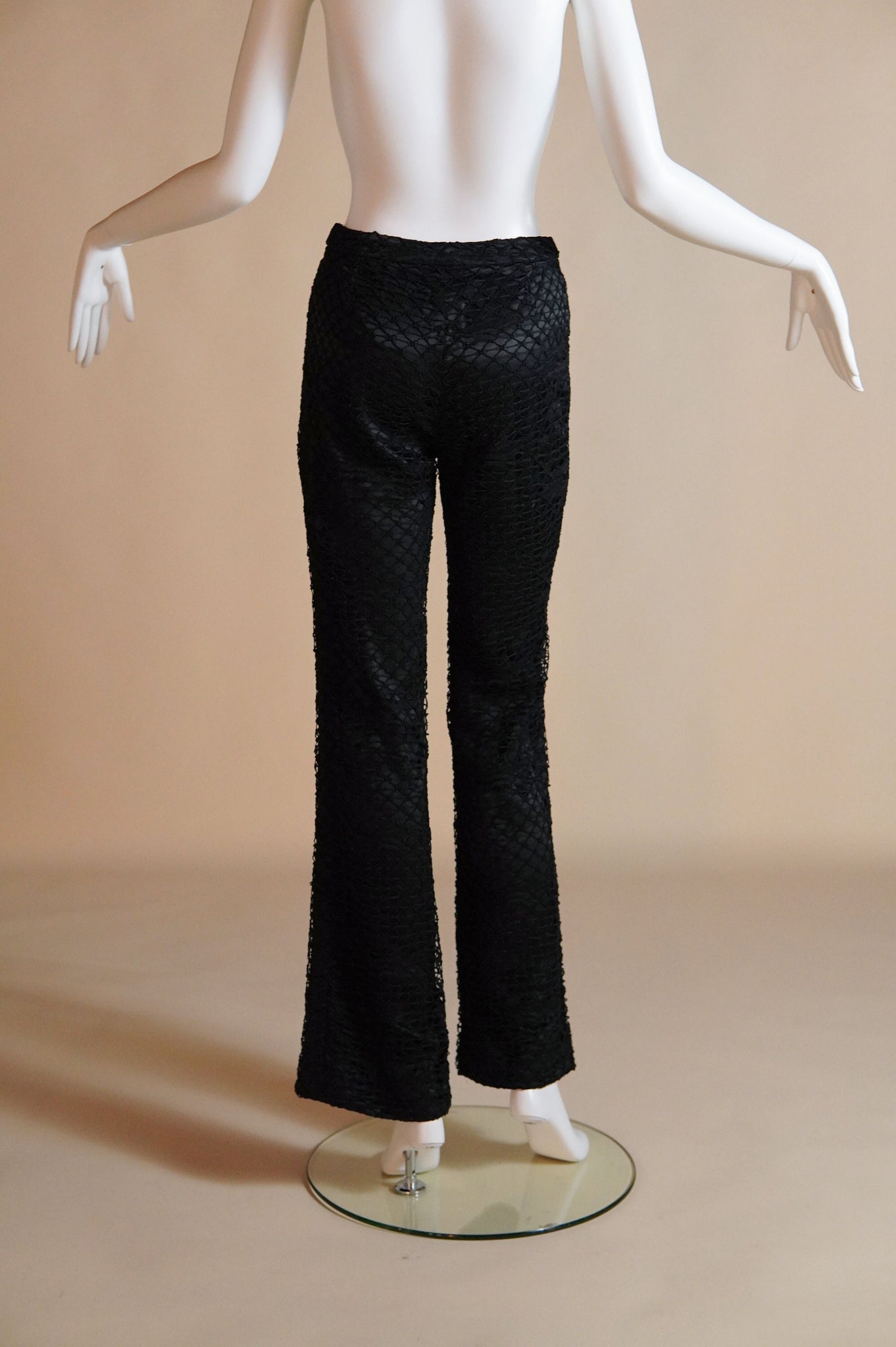 y2k Versace black satin pants with black lace overlay - XS