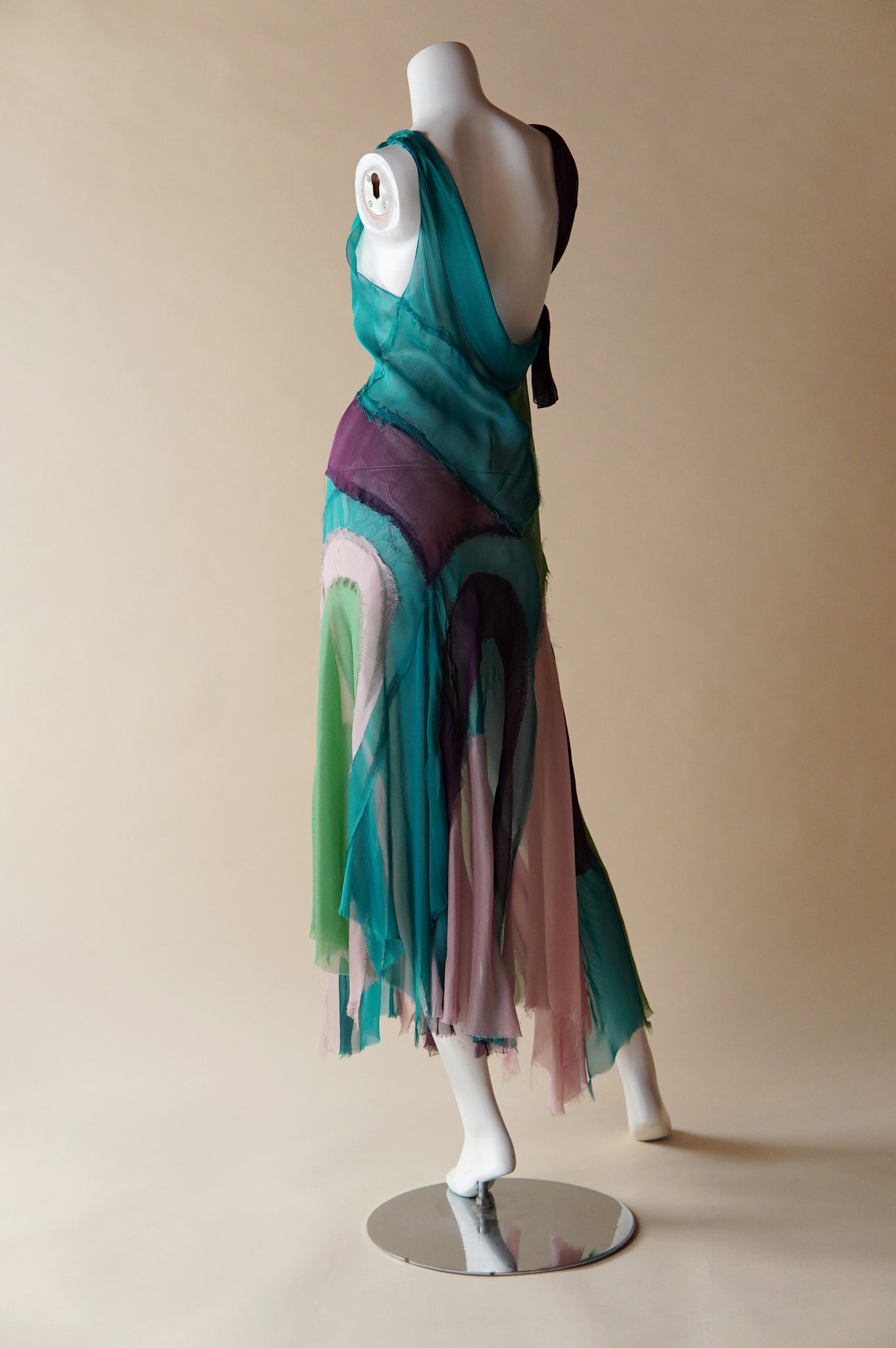 S/S 2005 Alberta Ferretti colourful sheer silk patchwork dress - XS/S