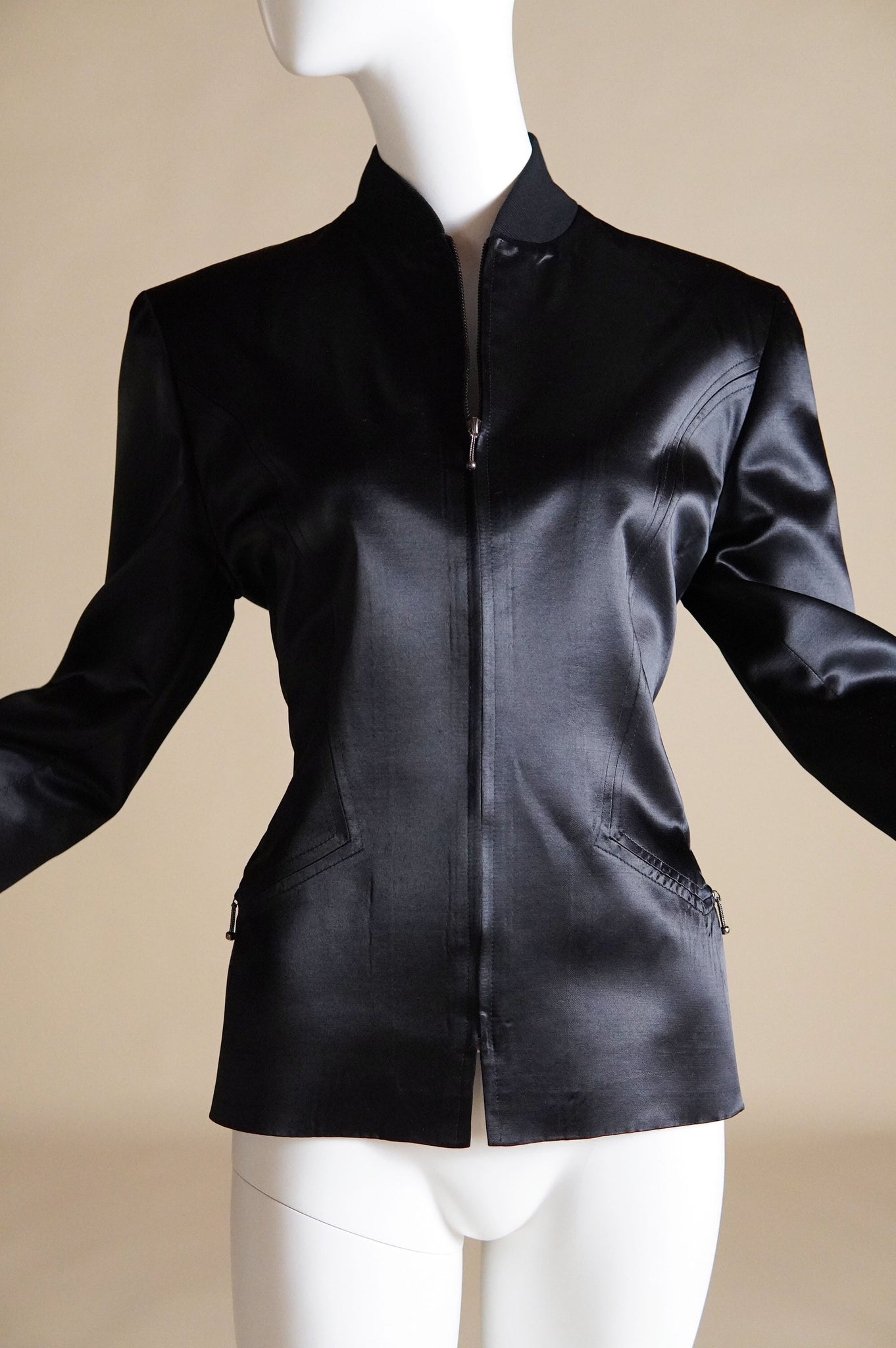 F/W 1990 John Galliano "Fencing" collection fitted runway satin jacket with bomber details - M