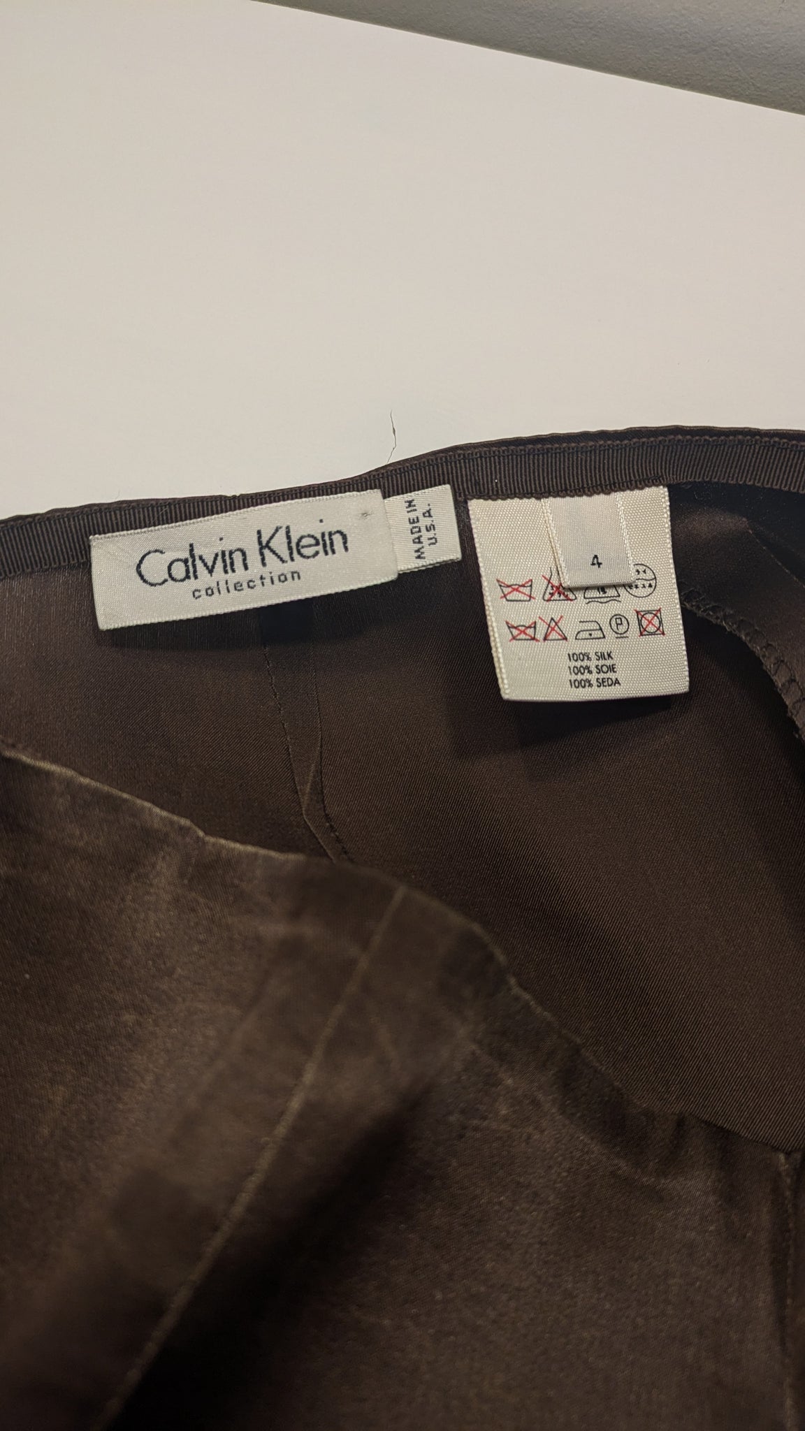 1990s Calvin Klein silk cigarette pant in brown - XS