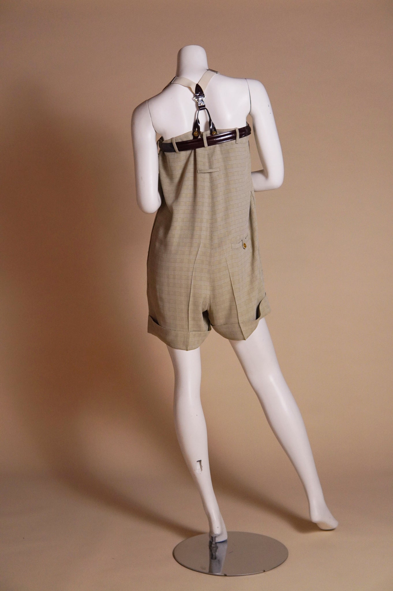 S/S 1993 Jean Paul Gaultier rare runway museum worthy short suit jumper with suspenders - XS/S/M