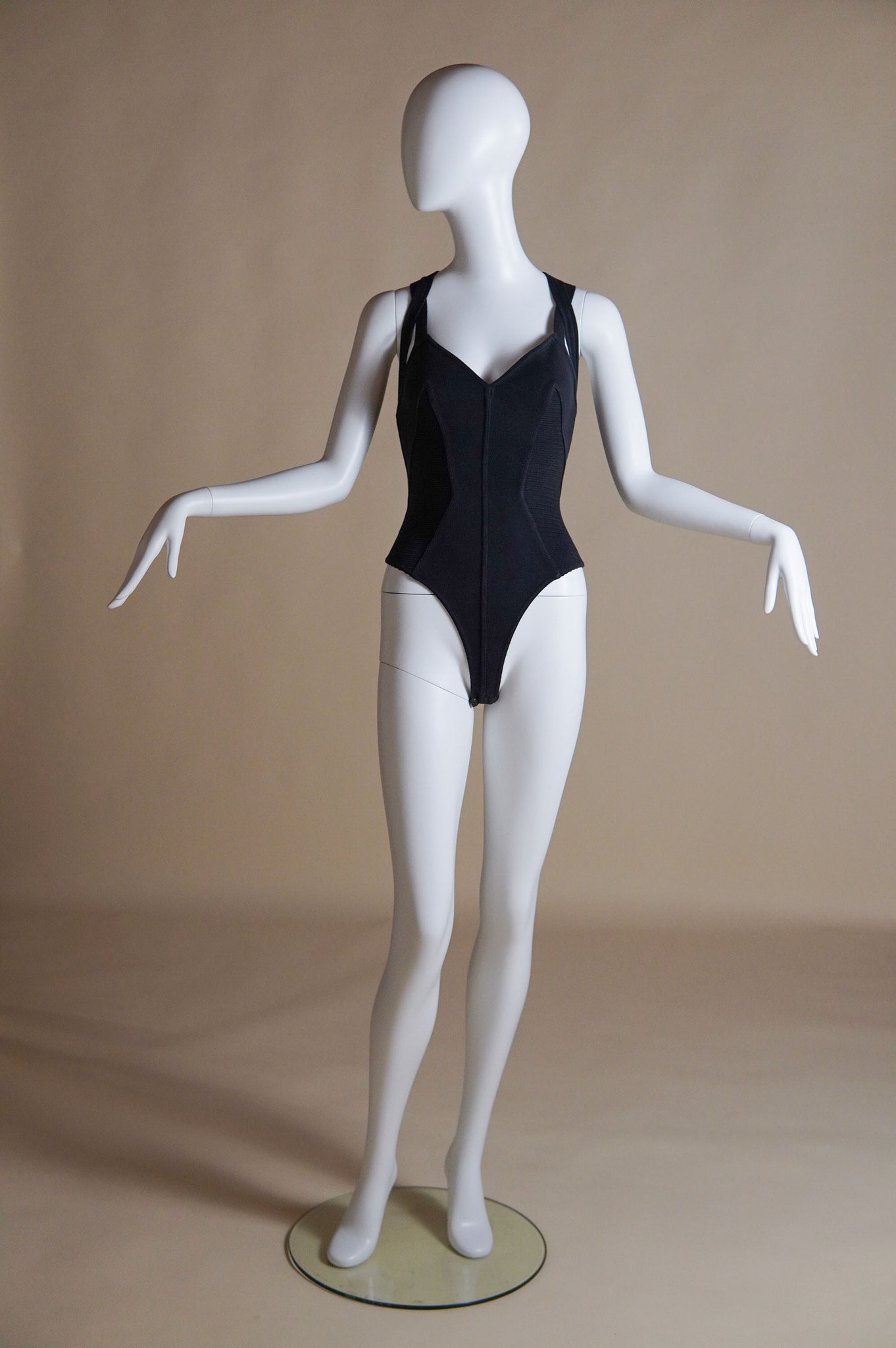 S/S 1990 Alaïa black runway bodysuit with ribbed panels - XS