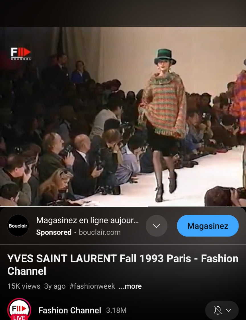 F/W 1993 Yves Saint Laurent Rive Gauche runway oversized knit with funnel collar and fringe - O/S