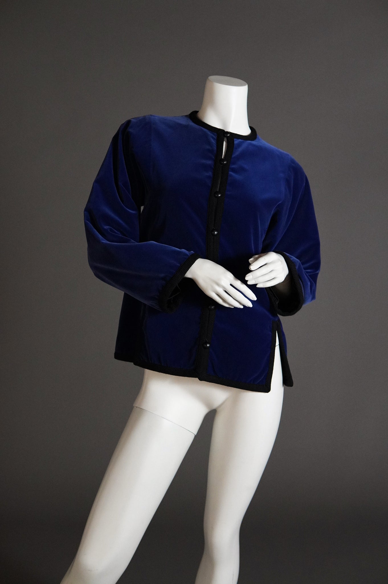 F/W 1976 Yves Saint Laurent Rive Gauche Russian collection blue velvet jacket - S/M