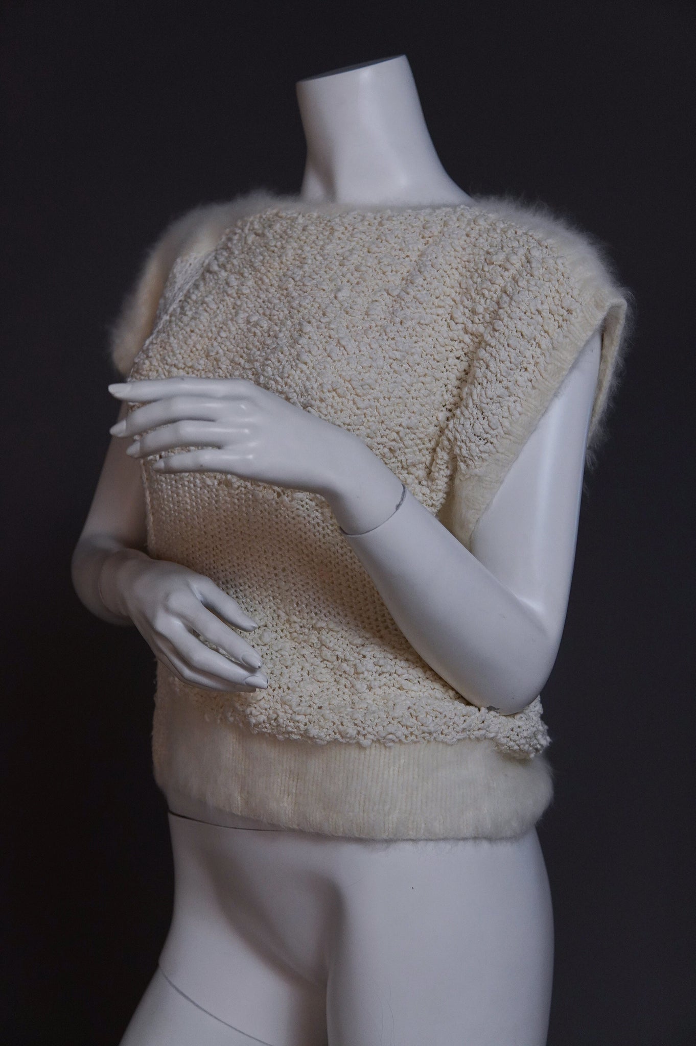 1980s Christian Dior cream knit with woven textile and angora - XS/S