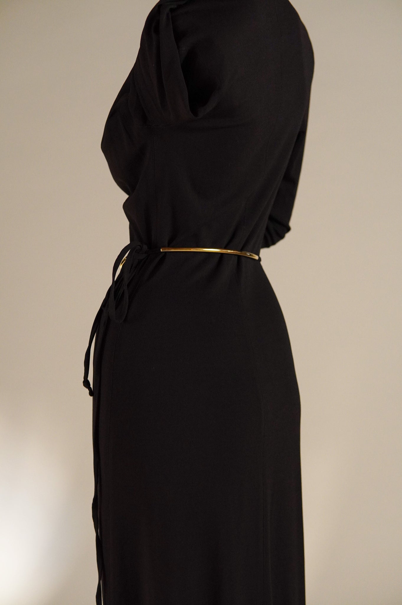 1990s Donna Karan chocolate brown wrap dress with gold belt - S/M