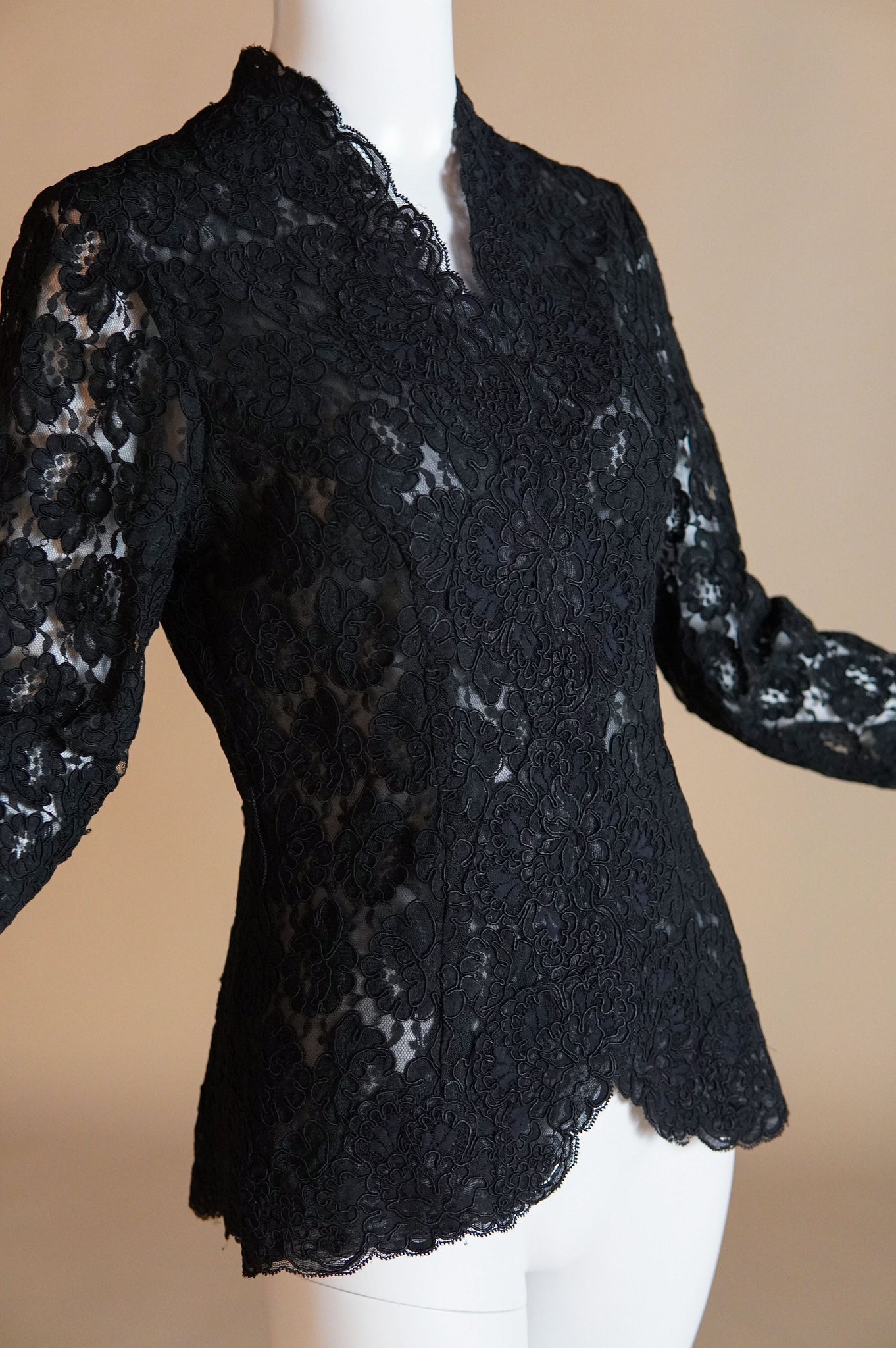 Victor Costa black lace evening jacket with sheer sleeves - XS/S