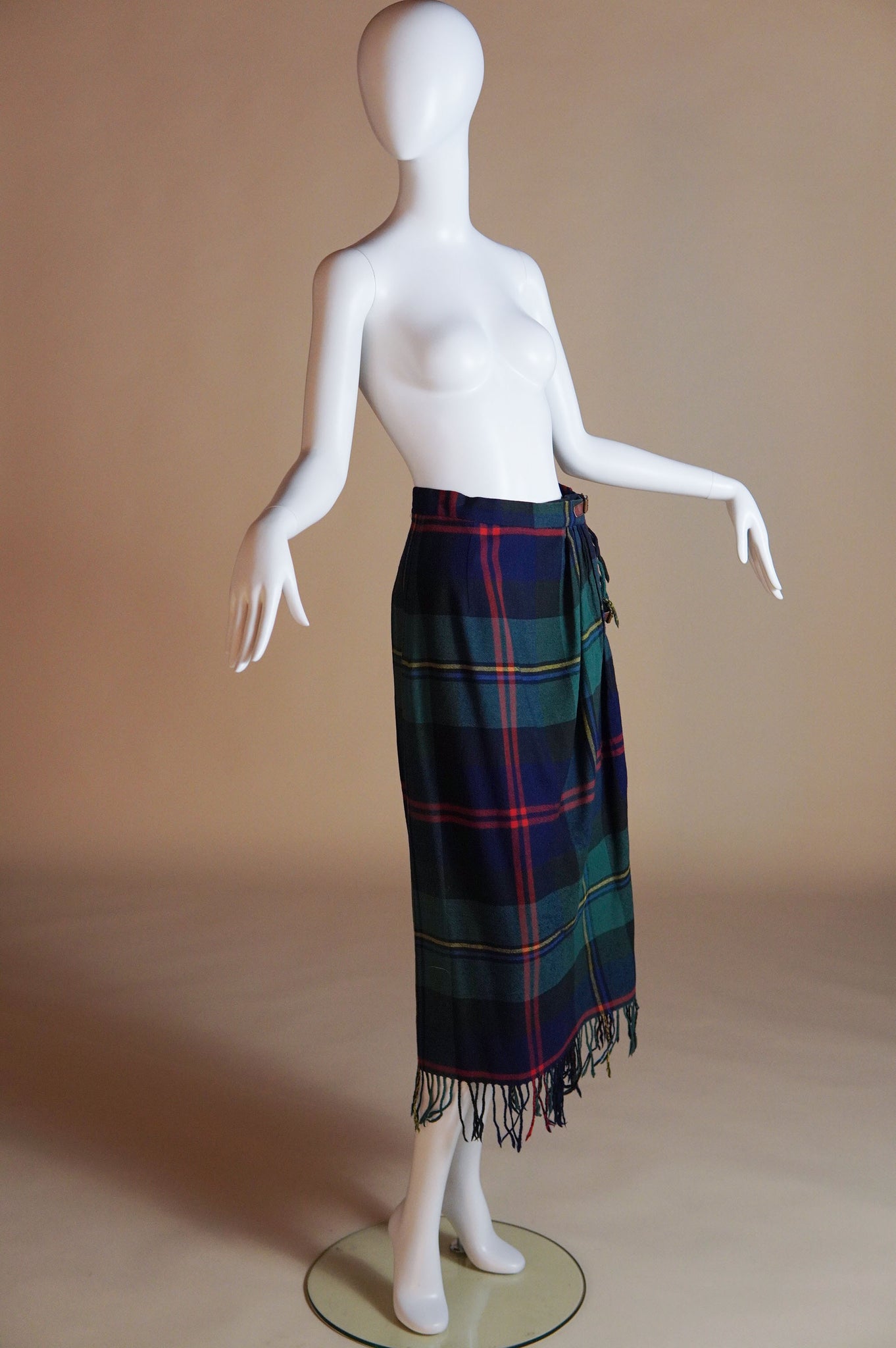 1980s Ralph Lauren tartan blanket wrap-skirt with fringe - XS/S