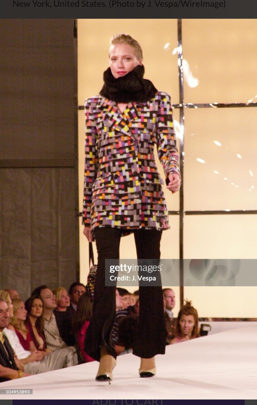 F/W 2001 Chanel by Karl Lagerfeld fluted mermaid wool skirt with multi-colour pattern - S/M