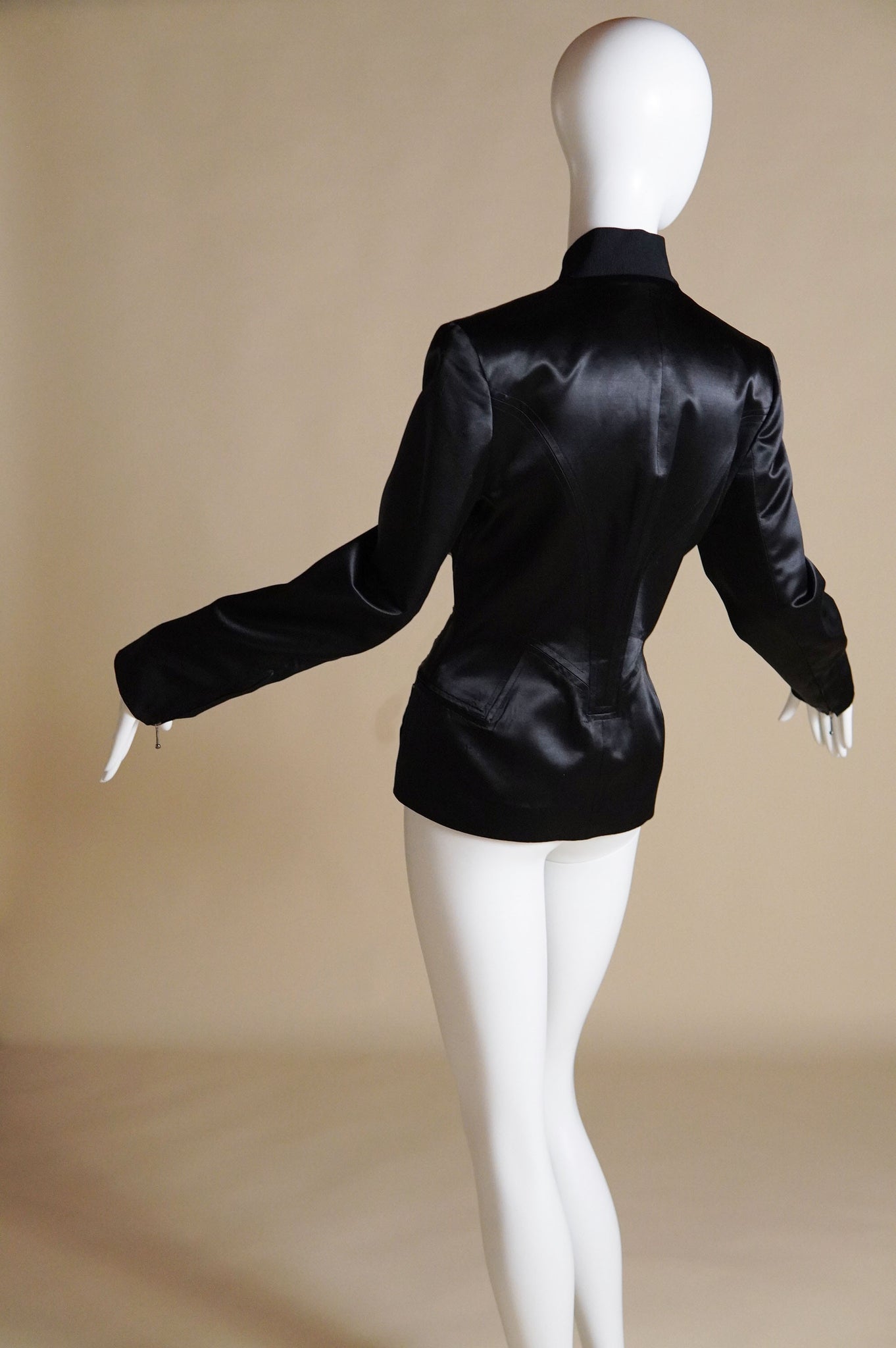 F/W 1990 John Galliano "Fencing" collection fitted runway satin jacket with bomber details - M