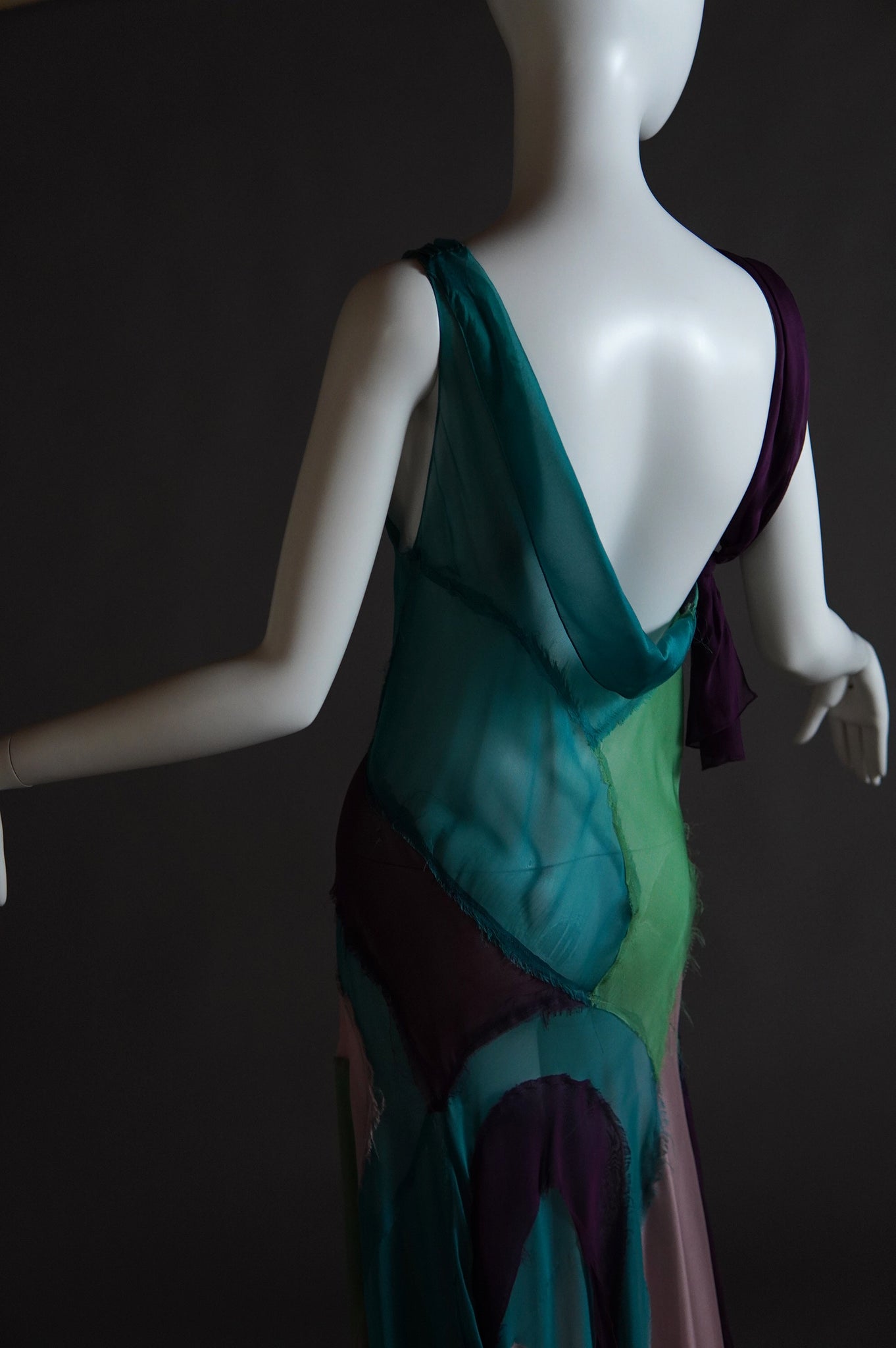 S/S 2005 Alberta Ferretti colourful sheer silk patchwork dress - XS/S