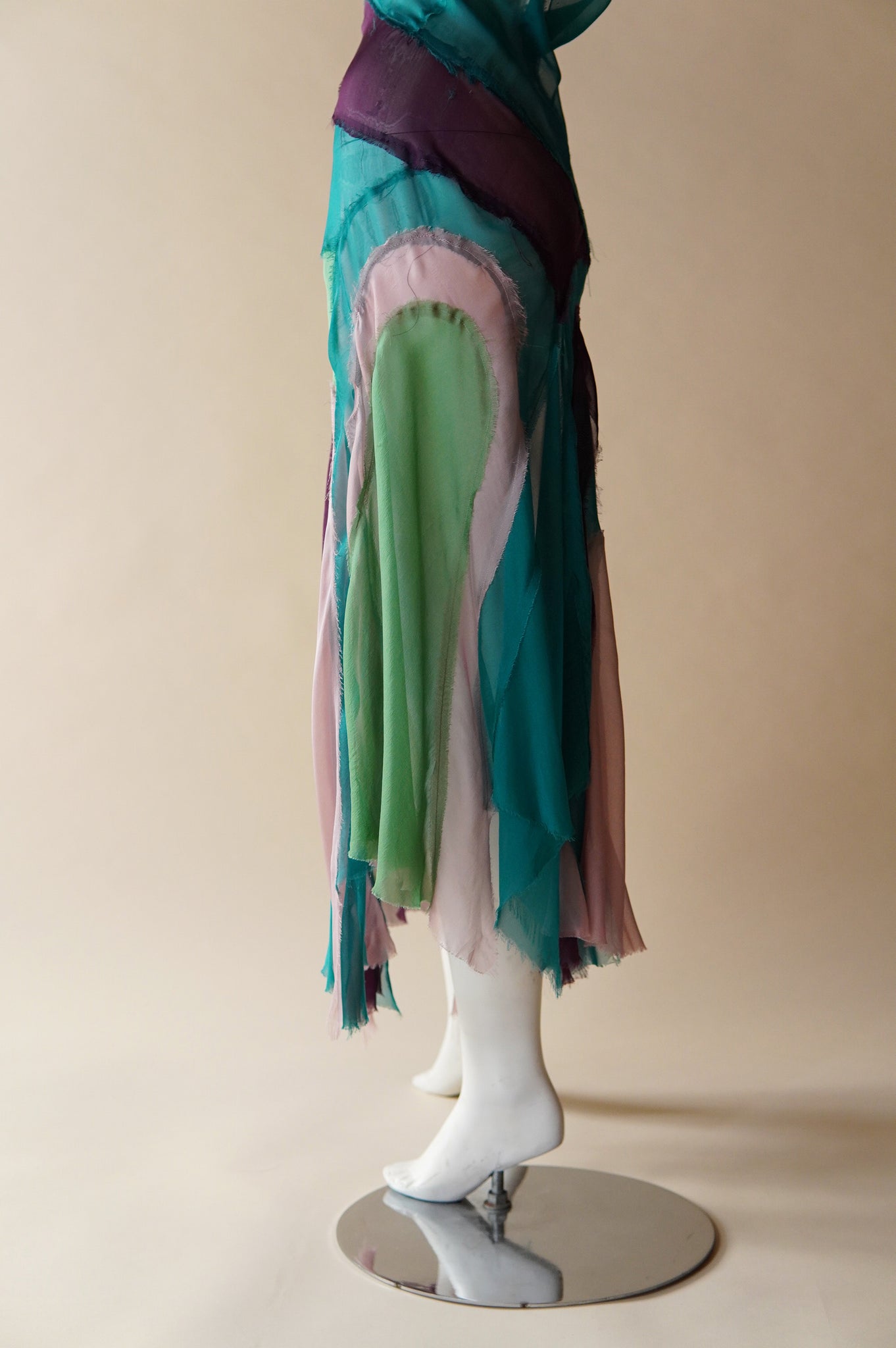 S/S 2005 Alberta Ferretti colourful sheer silk patchwork dress - XS/S