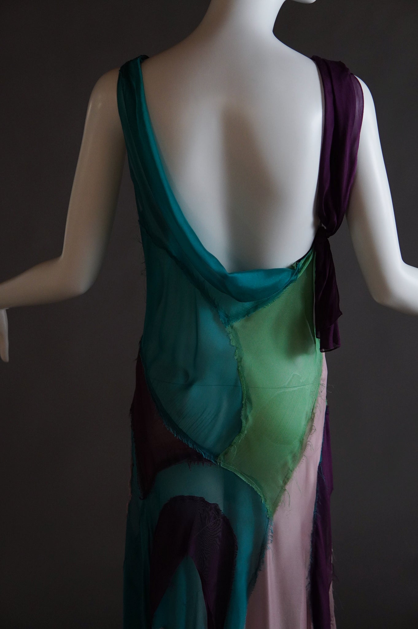 S/S 2005 Alberta Ferretti colourful sheer silk patchwork dress - XS/S