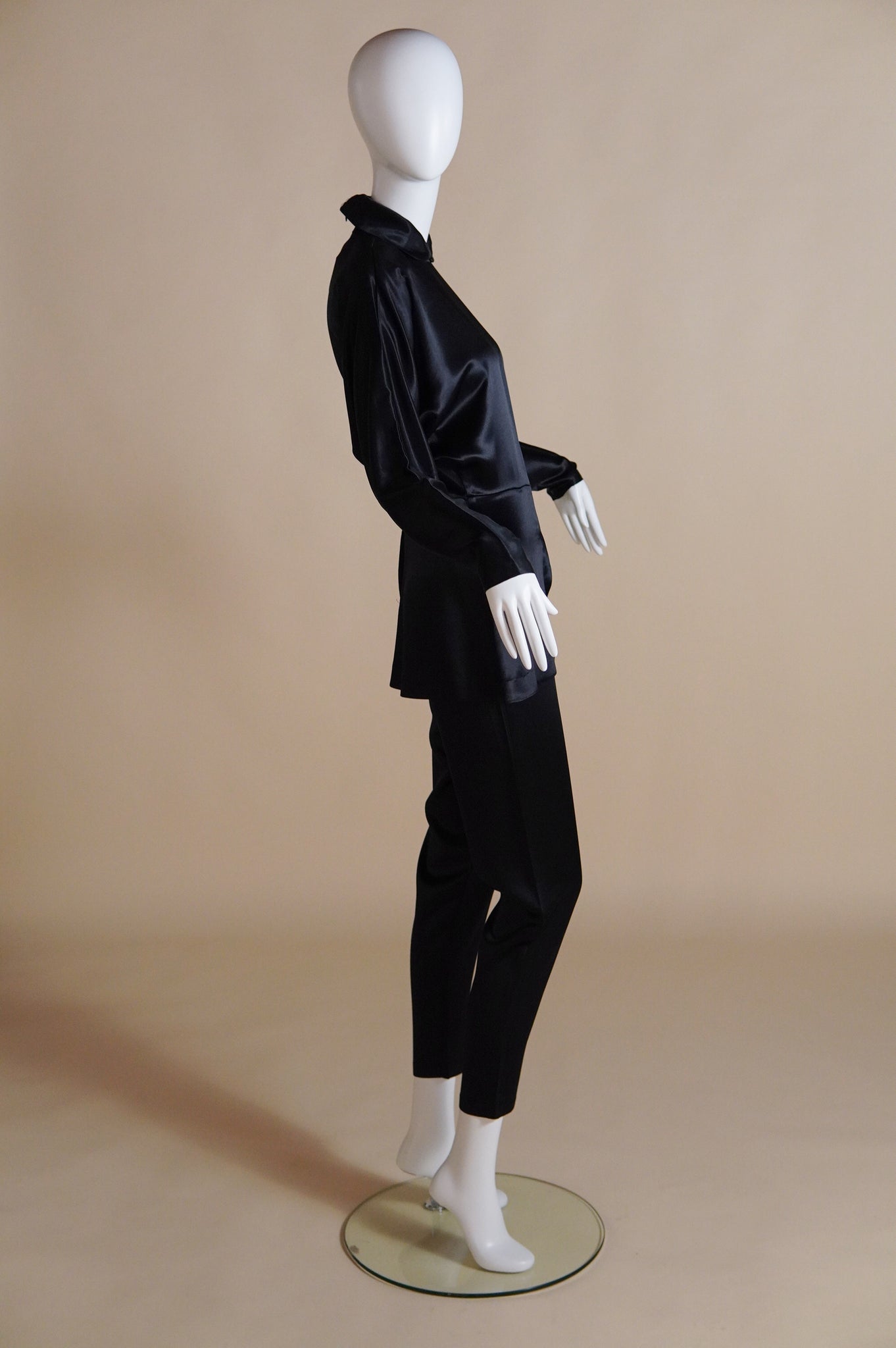 1990s Norma Kamali satin jumpsuit with peplum and keyhole - XS