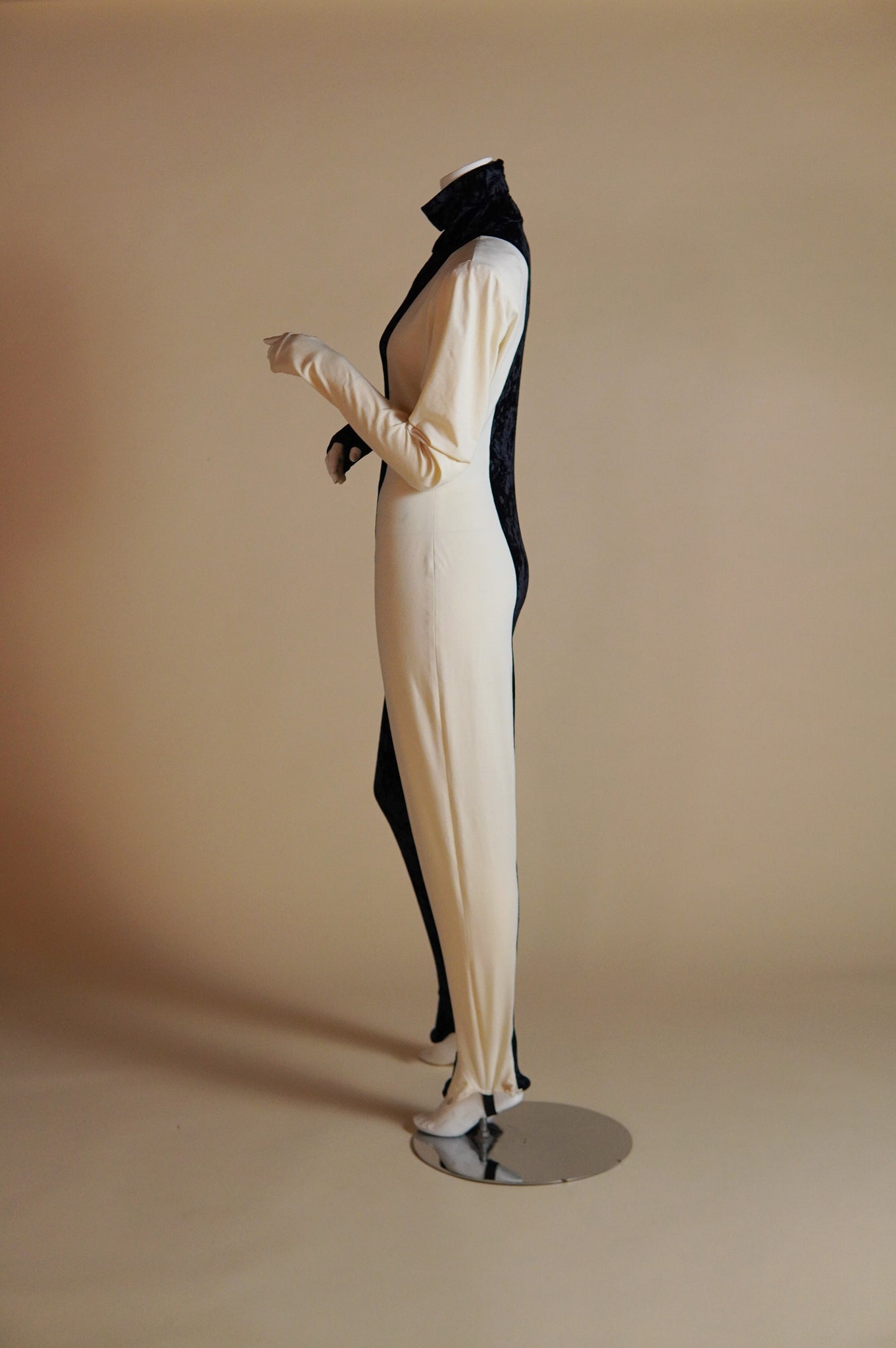 F/W 1990 Norma Kamali runway vertical split black and white jumpsuit - XS/S