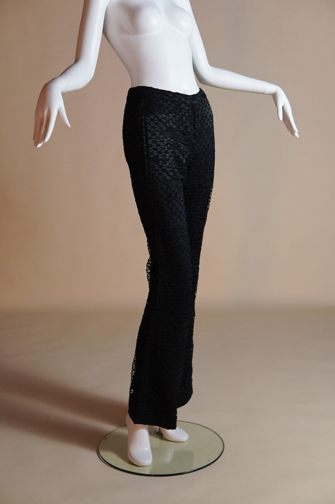 y2k Versace black satin pants with black lace overlay - XS