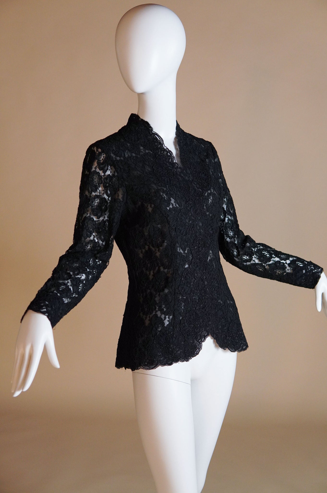 Victor Costa black lace evening jacket with sheer sleeves - XS/S