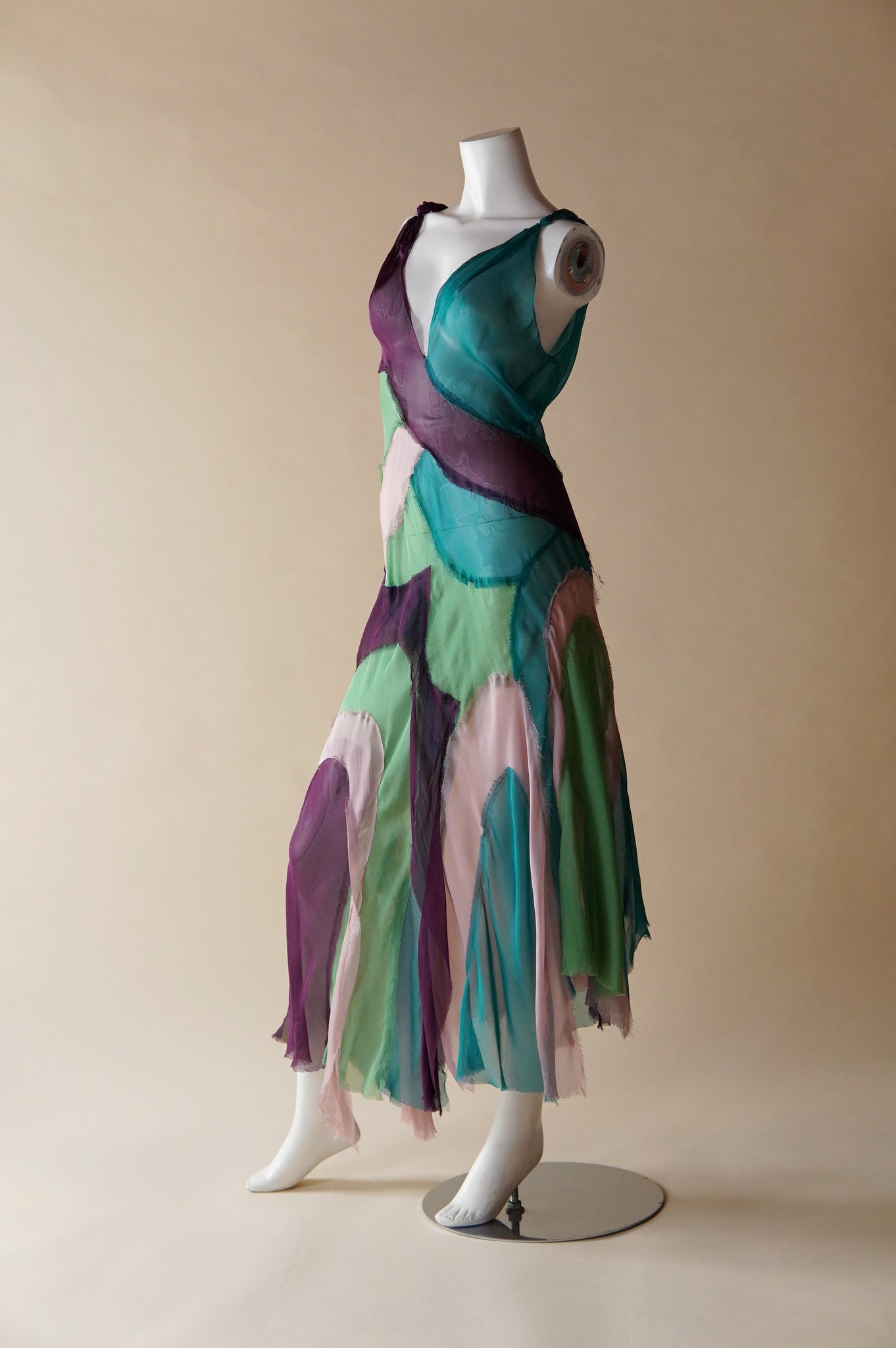 S/S 2005 Alberta Ferretti colourful sheer silk patchwork dress - XS/S