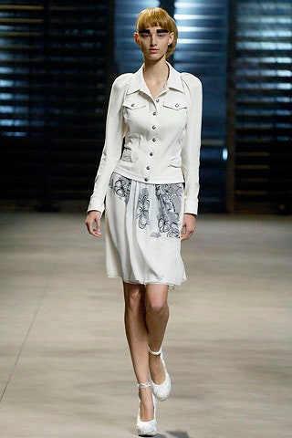 S/S 2007 John Galliano runway silk skirt with black and white floral - XS/S/M