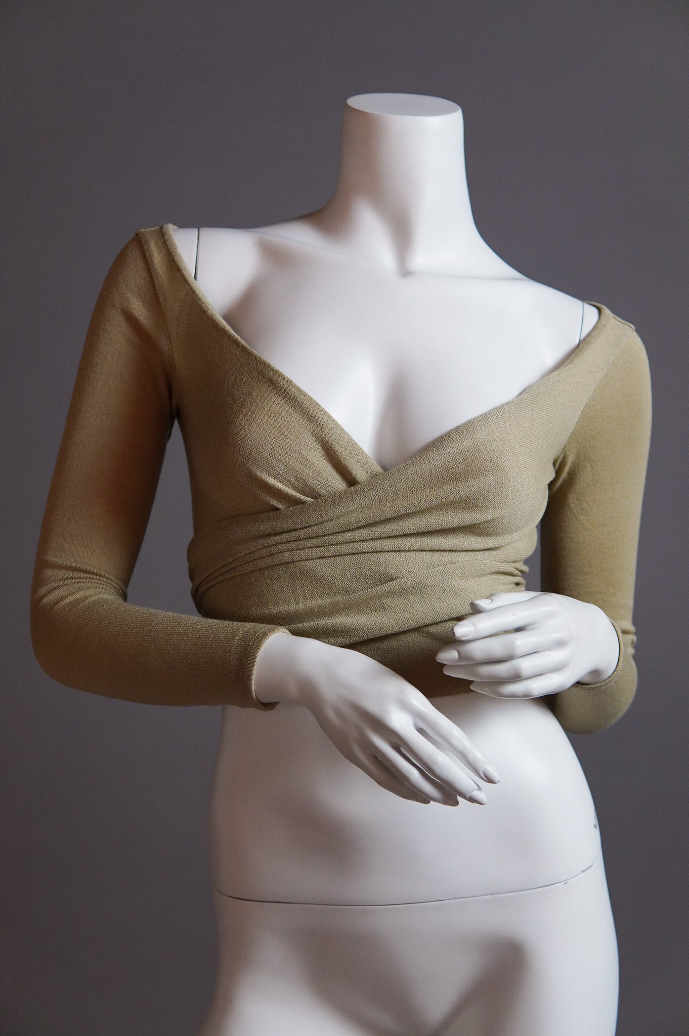 Donna Karan 1990s stretch knit wrap-top in olive green - XS