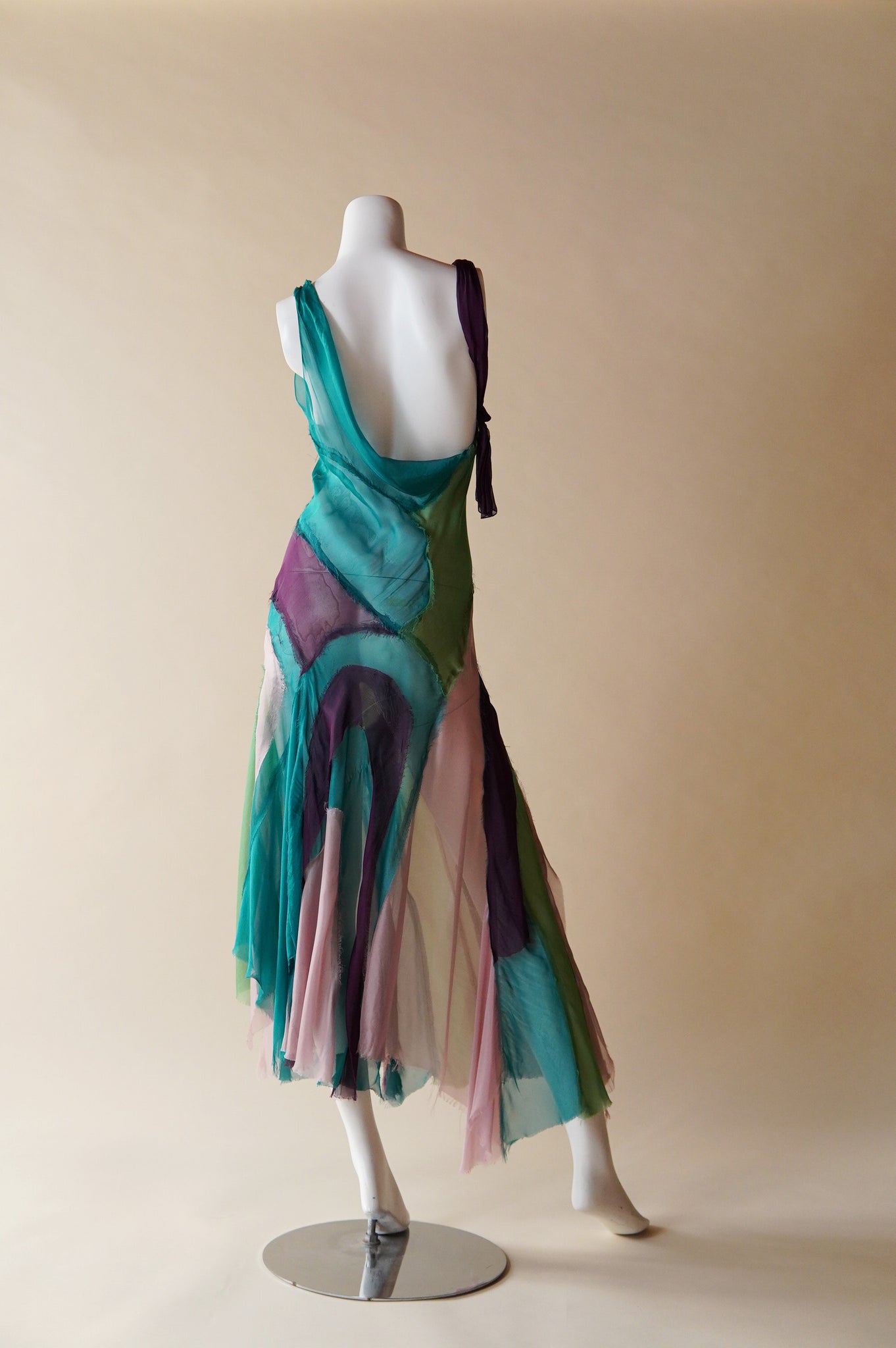 S/S 2005 Alberta Ferretti colourful sheer silk patchwork dress - XS/S