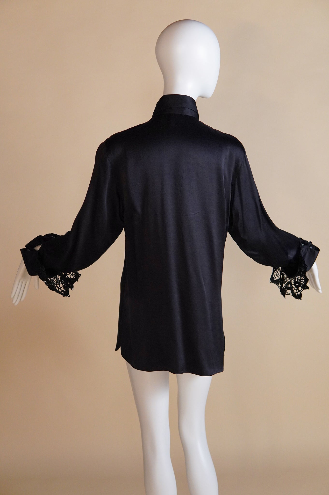 F/W 1994 Martine Sitbon runway silk blend satin blouse with lace trim - S/M