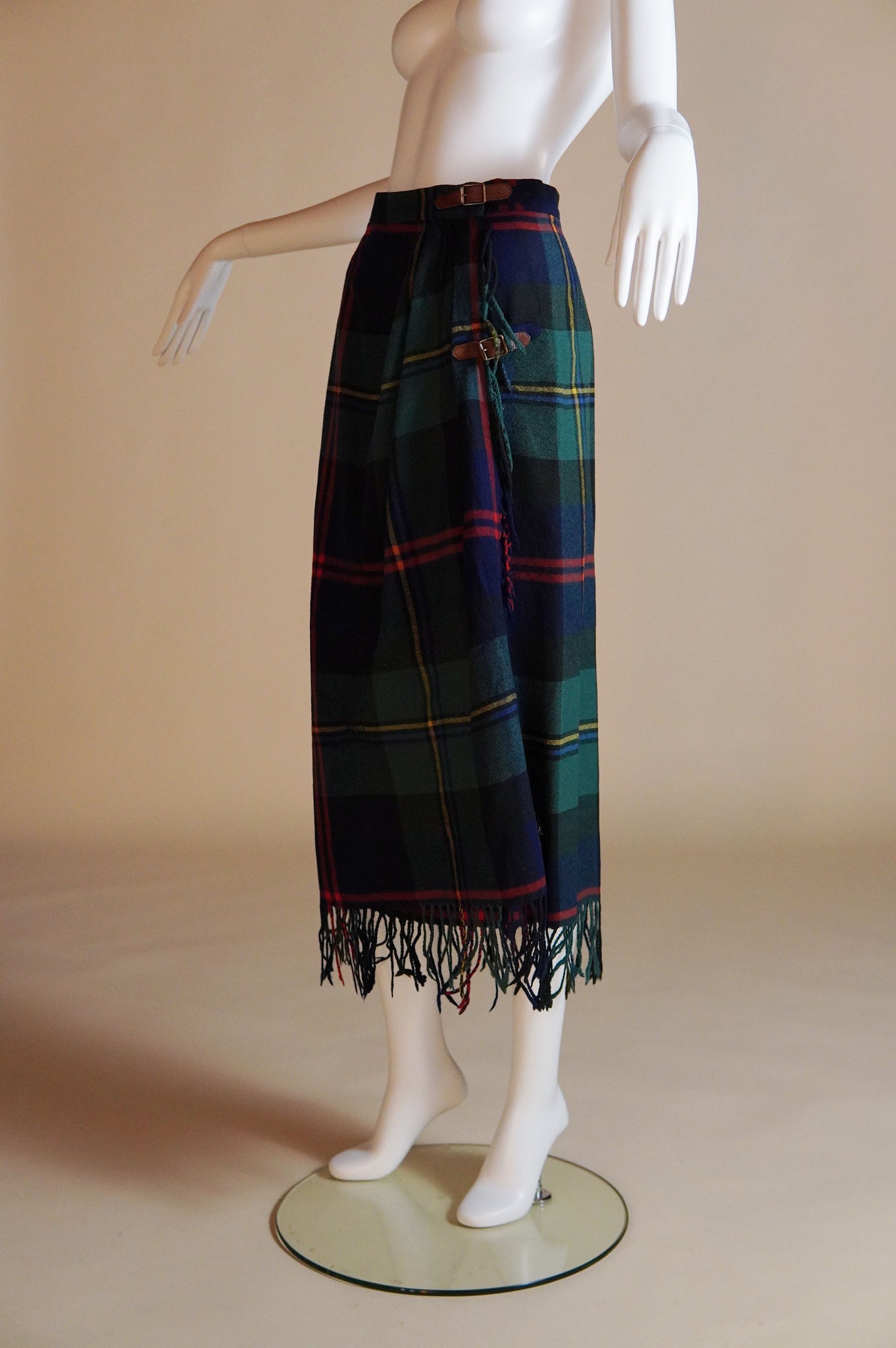 1980s Ralph Lauren tartan blanket wrap-skirt with fringe - XS/S
