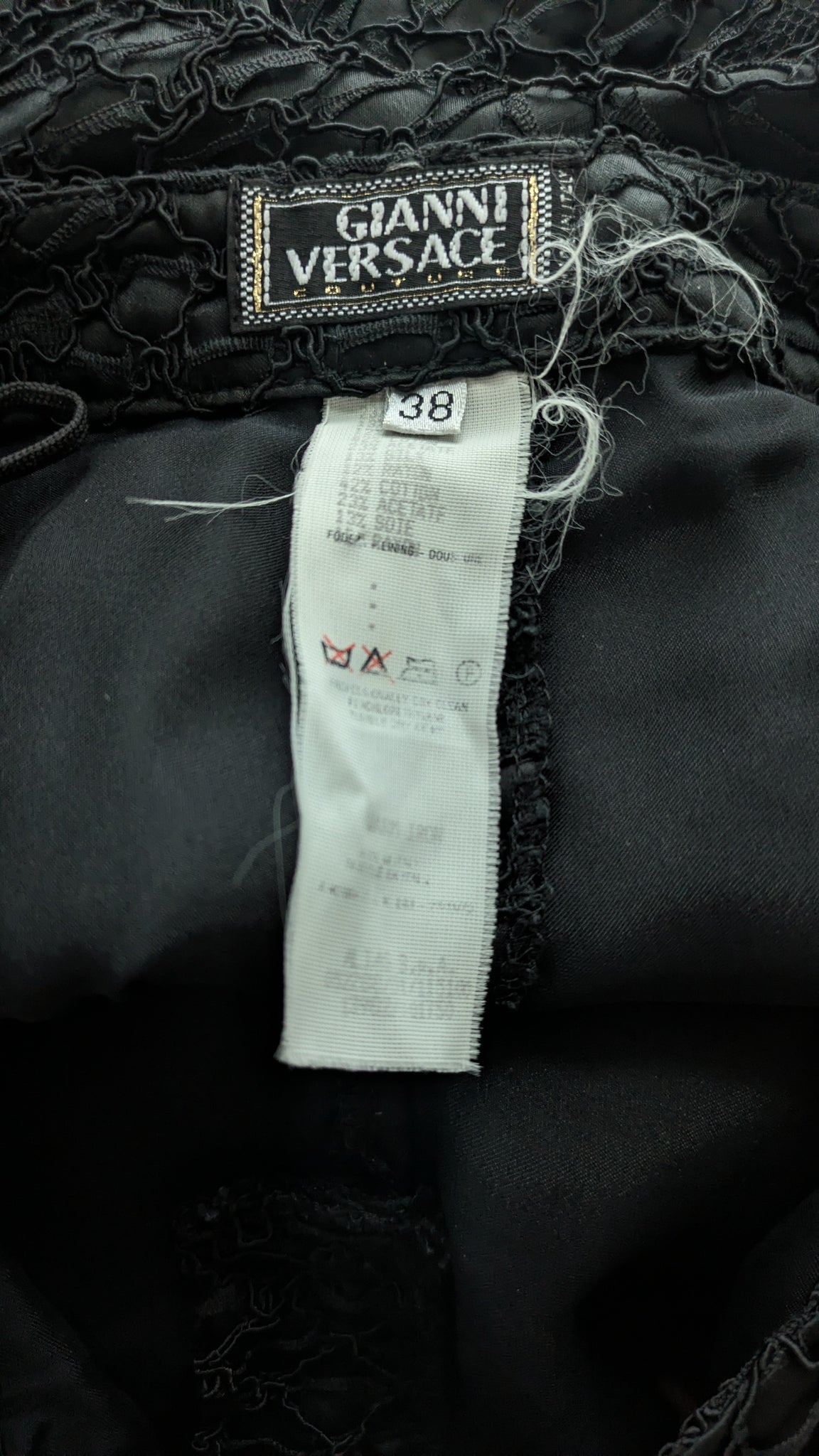 y2k Versace black satin pants with black lace overlay - XS