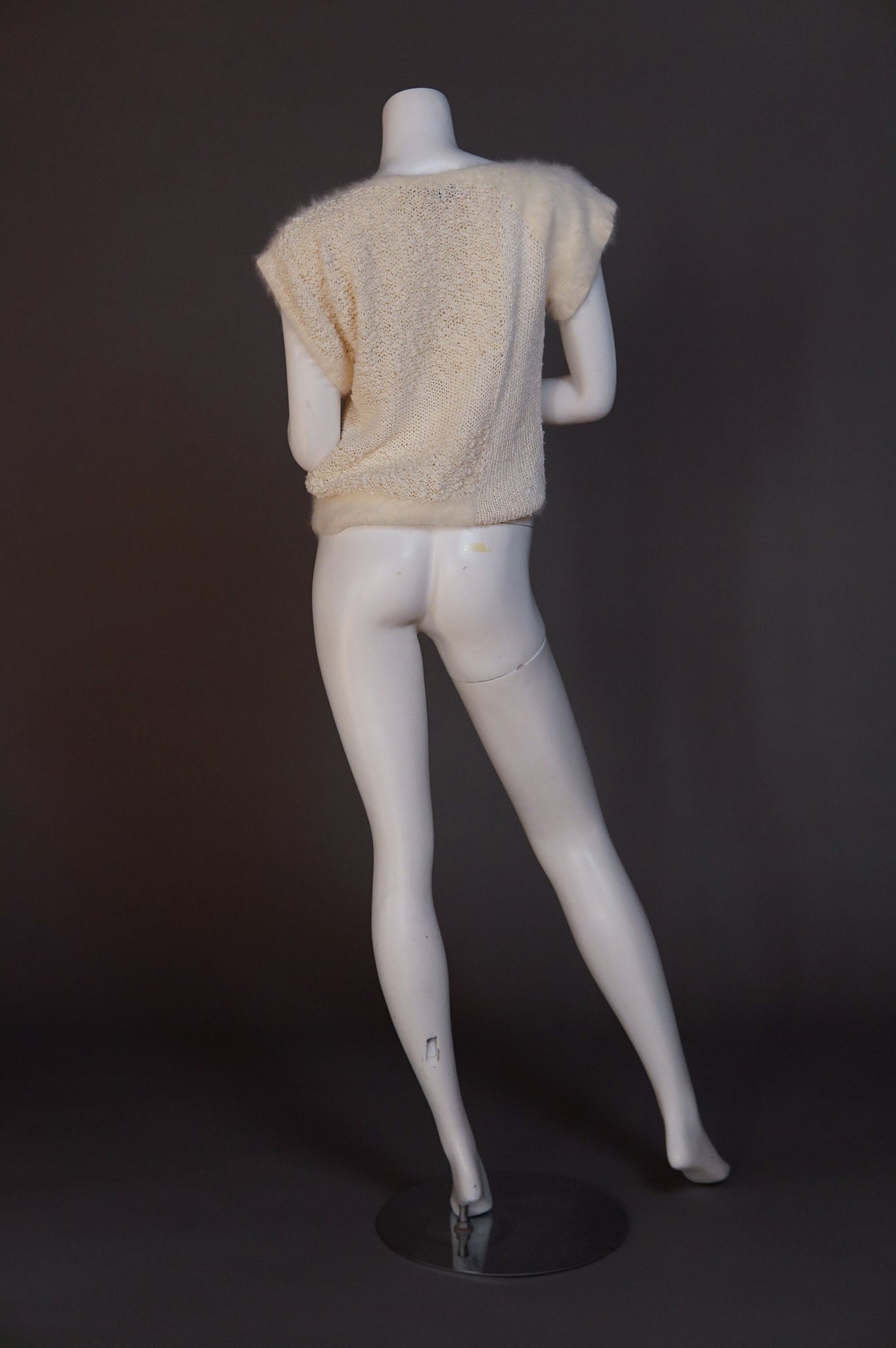 1980s Christian Dior cream knit with woven textile and angora - XS/S