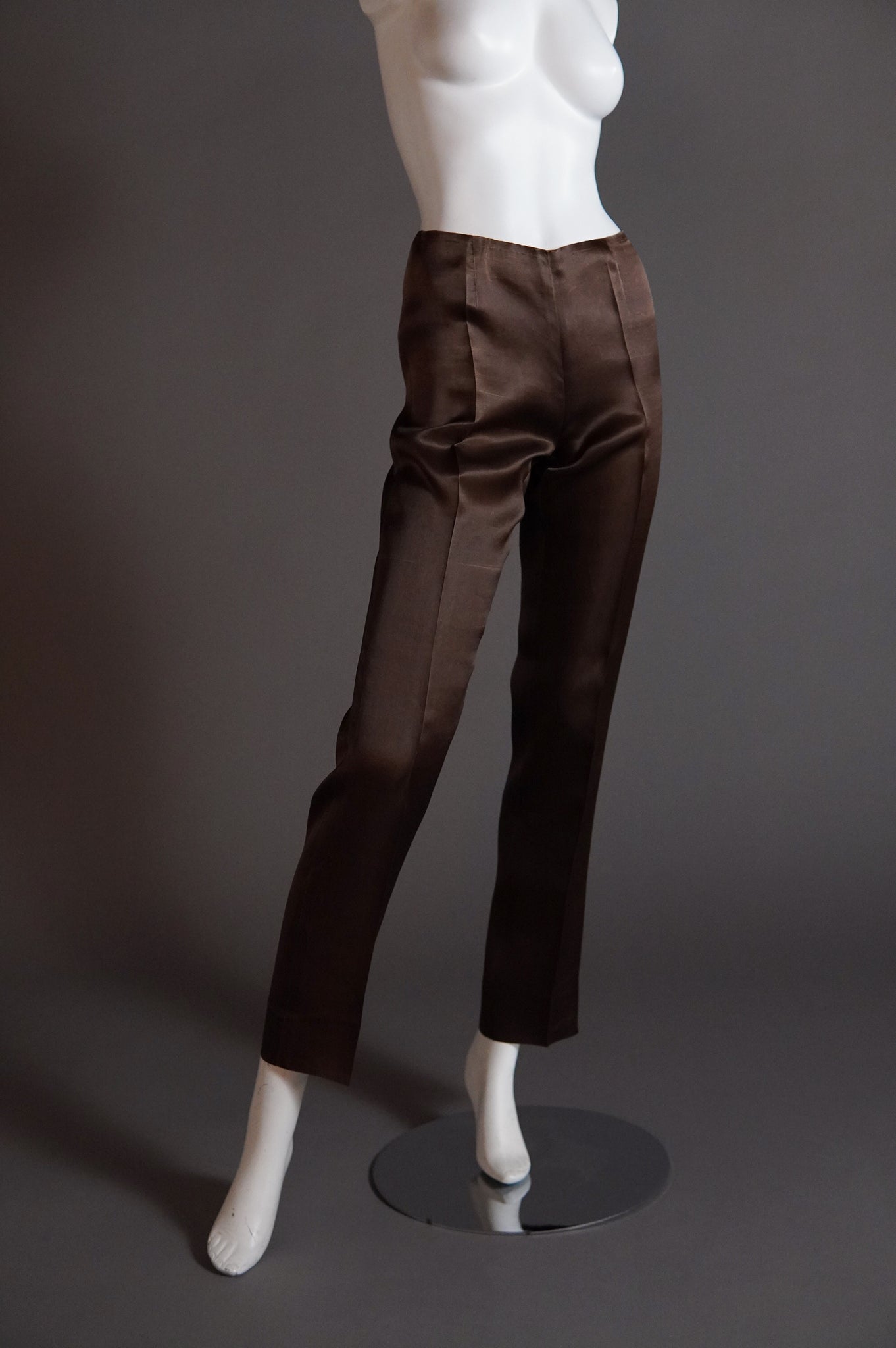 1990s Calvin Klein silk cigarette pant in brown - XS